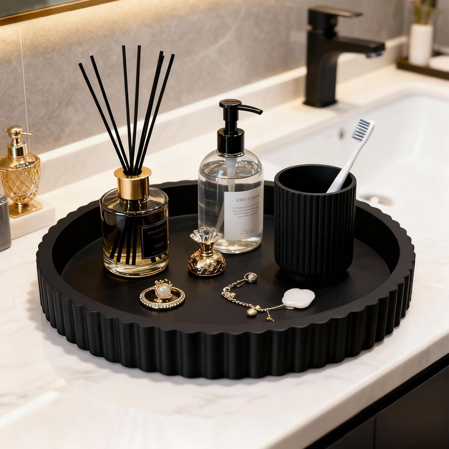 12'' Resin Modern Decorative Tray / Black