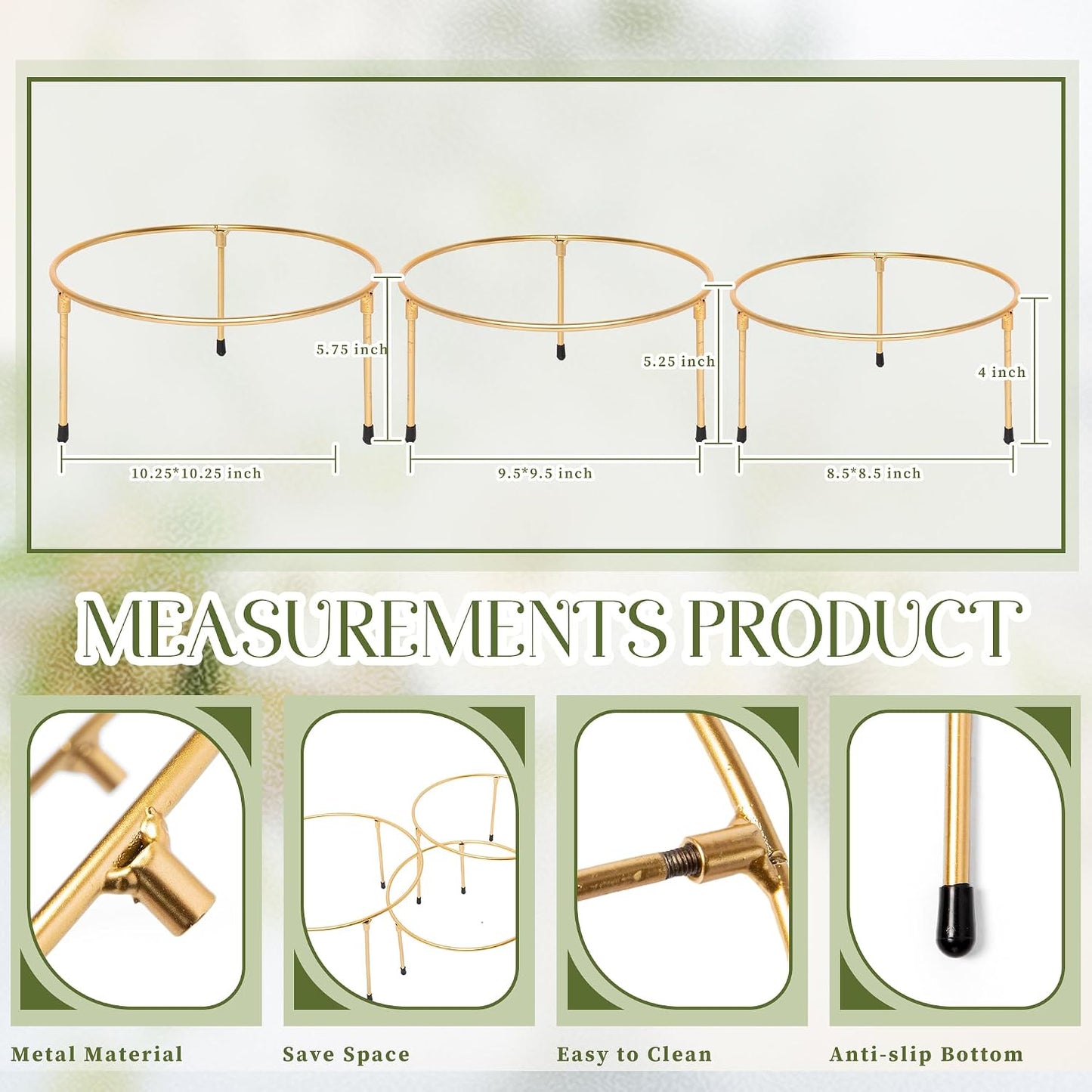 HPC DECOR Gold Metal Wire Pizza Pan Riser Stands-Round Pizza Tray Riser Rack / Gold Round / Set of 3