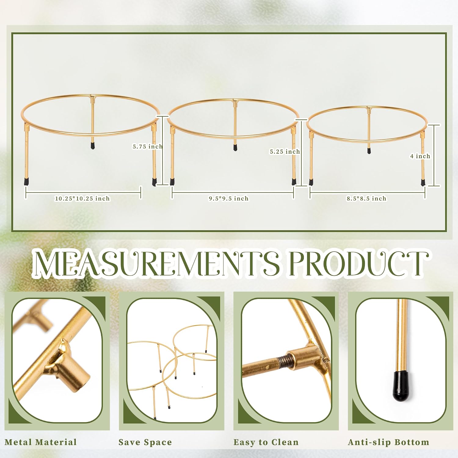 HPC DECOR Gold Metal Wire Pizza Pan Riser Stands-Round Pizza Tray Riser Rack / Gold Round / Set of 3