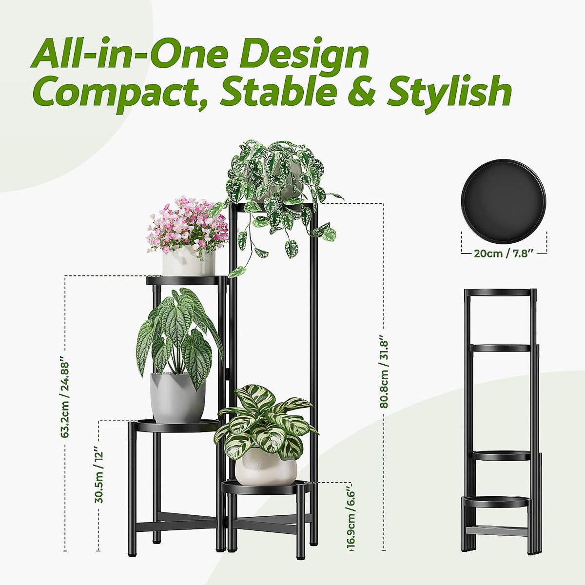 Tiered Plant Stand Indoor for Multiple Large Planter, 4 Tier Metal Corner Plant Stands Outdoor, Heavy Duty Planter Pot