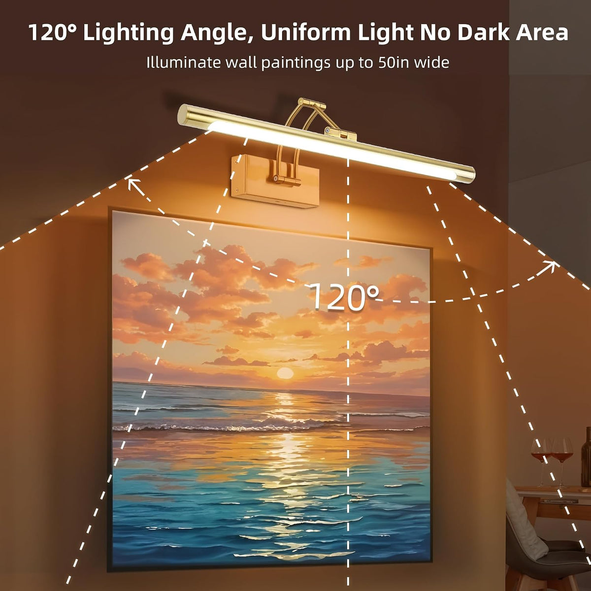 16" Picture Lights for Wall, 8000mAh Rechargeable Wireless Remote | Battery Operated Art Light 3000K/4000K/6000K