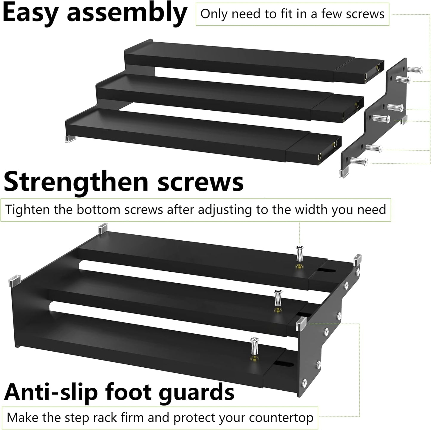 Jojocross Spice Rack Organizer 3 Tier Expandable Display Shelf(12.8"-24.01" W) Non-Skid Heavy Duty Sturdy Metal Iron