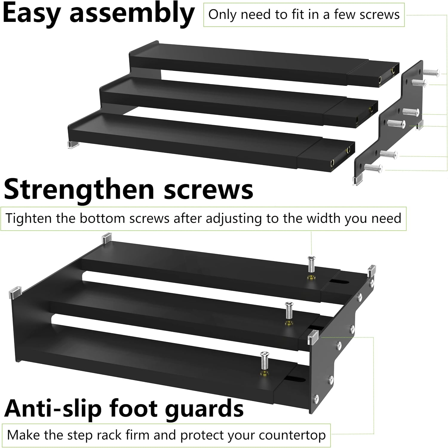 Jojocross Spice Rack Organizer 3 Tier Expandable Display Shelf(12.8"-24.01" W) Non-Skid Heavy Duty Sturdy Metal Iron