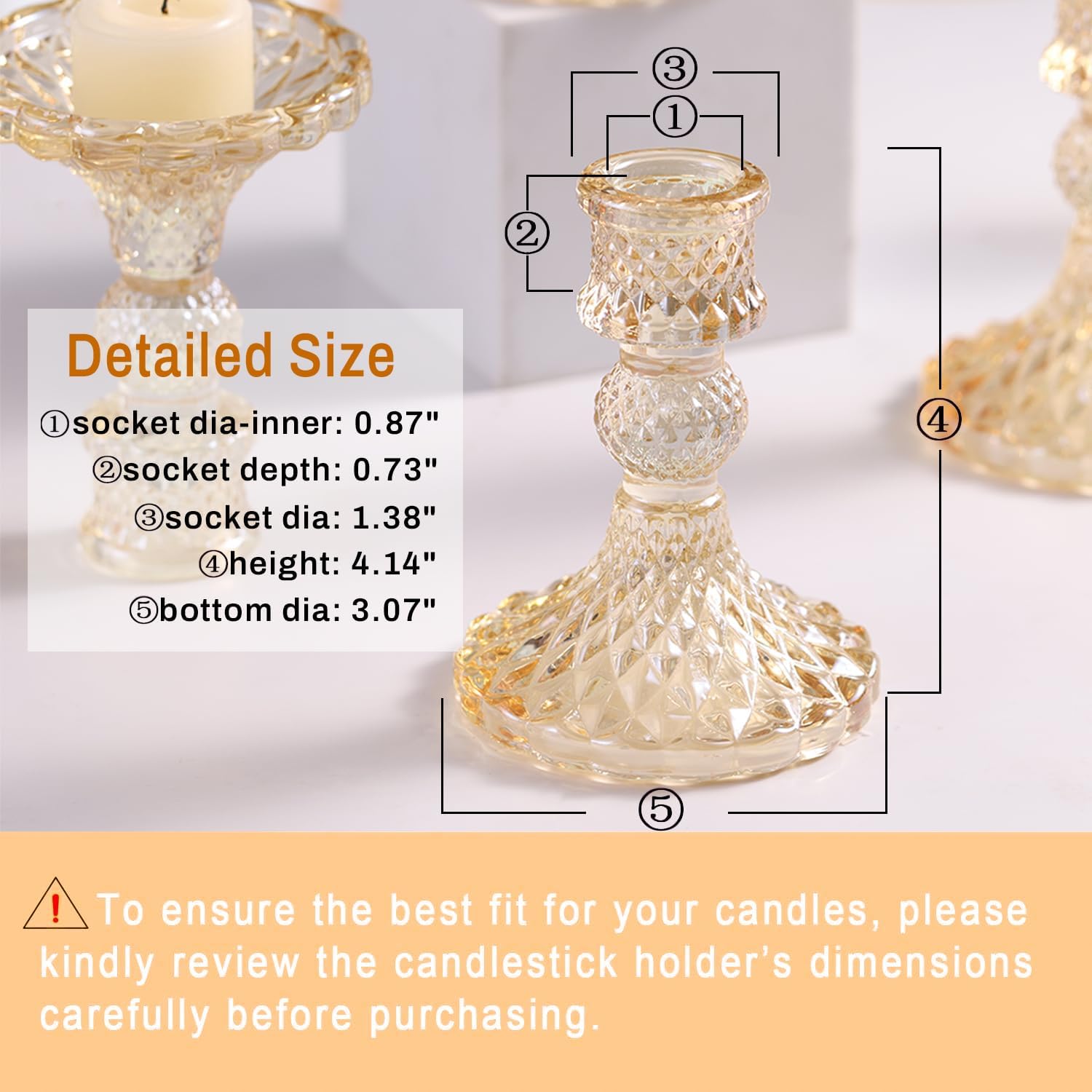 Gold Candle Holder Set of 12, Glass Taper Candle Holders Bulk | Gold Candlestick Holders, Candle Stick Holder for Table