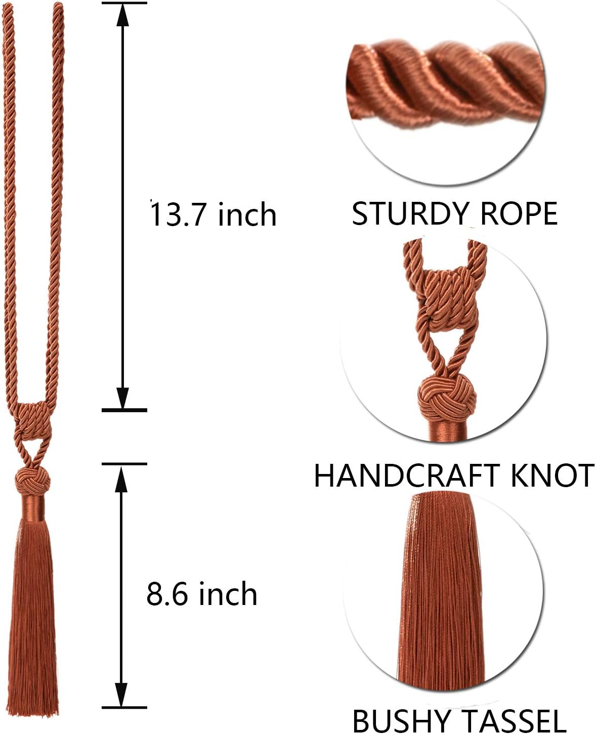 BEL AVENIR 4 Pack Curtain Tiebacks Hand-Woven Tassels Holdbacks | Orange, Elegant, Home Decorative Tassels Ties for