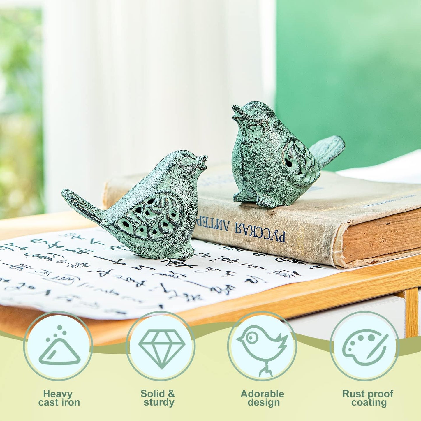 Cast Iron Desktop Ornament / Green & Birds