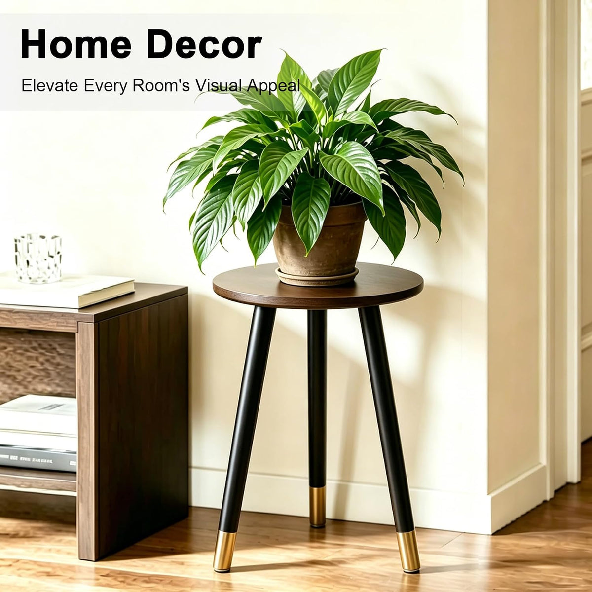 2-Pack Mid Century Plant Stand for Indoor Plants, Modern Wood & Metal Flower Pot Holder Stand for Living Room