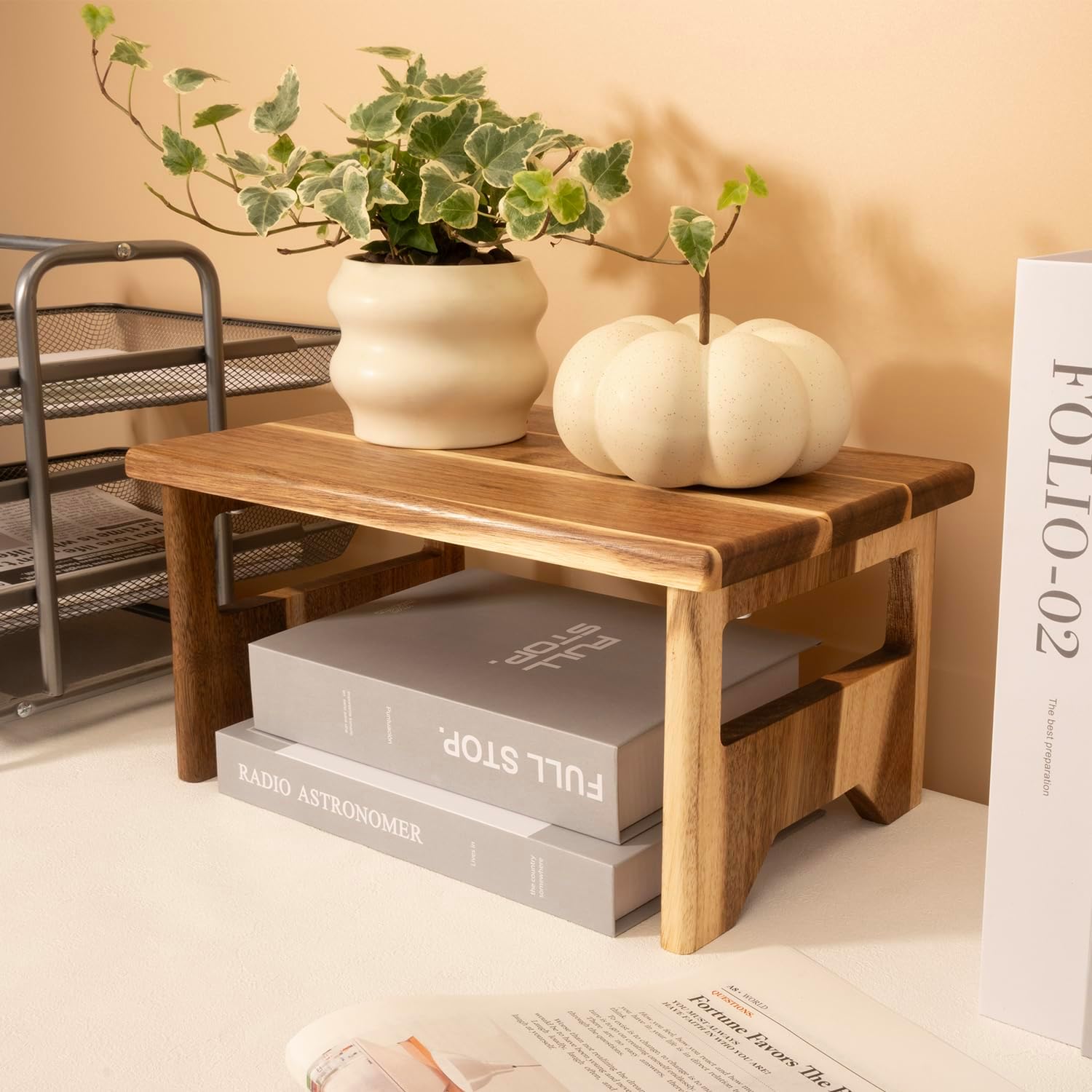 Coffee Station Organizer Shlef Acacia Wood Kitchen Cabinet Counter Shelf Coffee Bar Bathroom Shelf