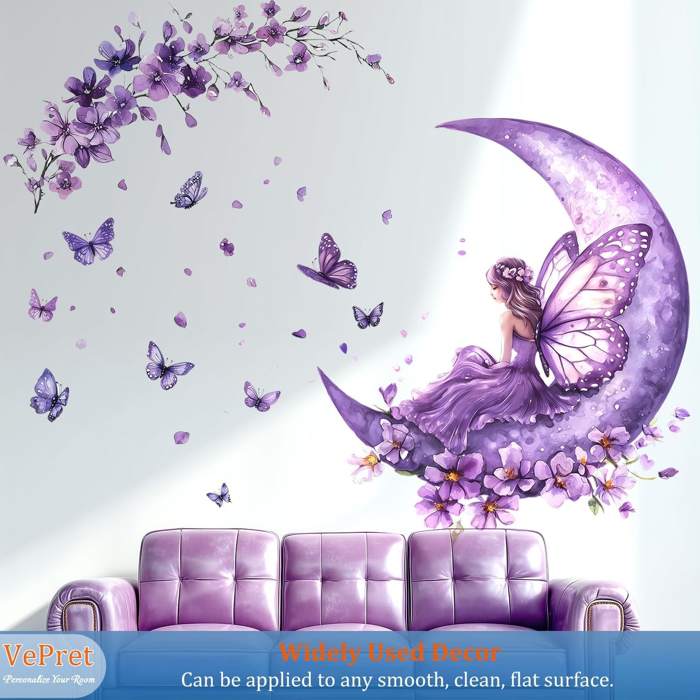 Fairy Wall Decals Peel and Stick / Watercolor, Fantasy, Boho, Magical, Ethereal / Purple