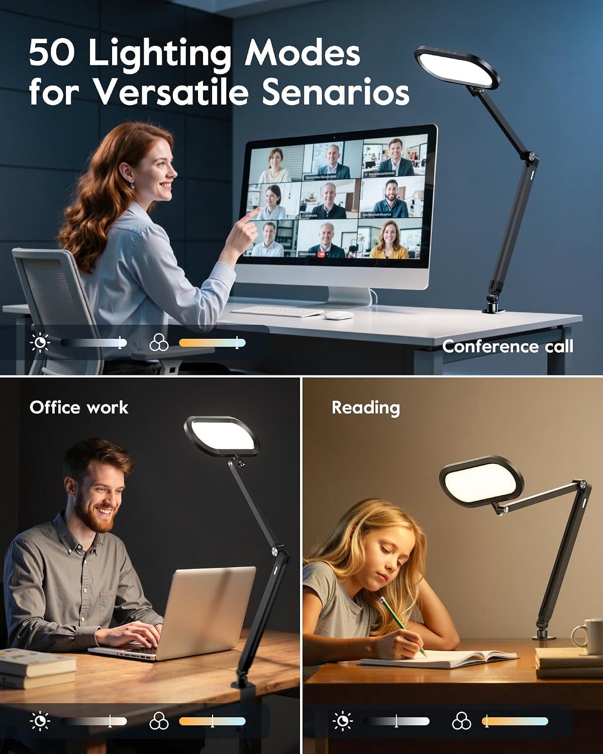 LED Desk Lamps for Home Office, Dual-Sided Soft Light with Stepless Remote | Eye-care, Flicker & Glare-Free, Memory