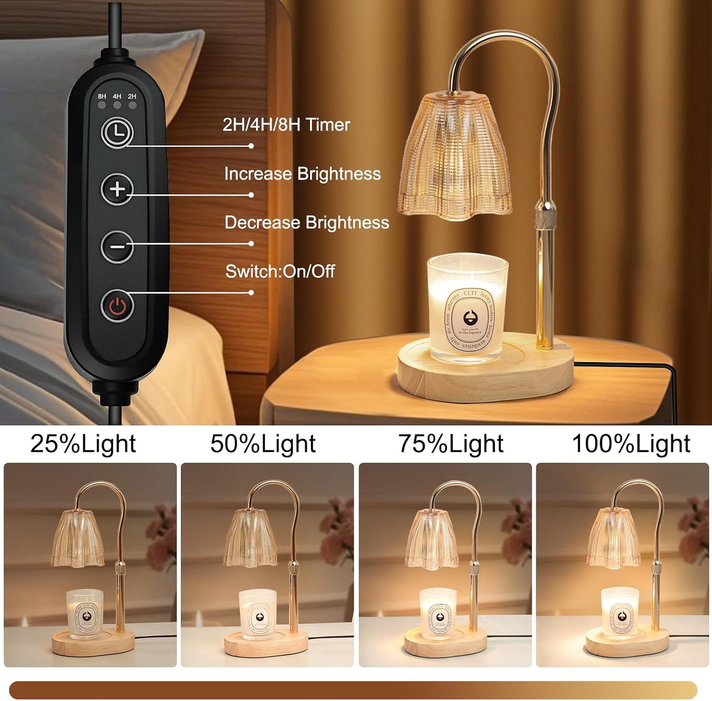 Candle Warmer Lamp with Timer & Dimmer, Candle Warmer Height Adjustable, Fits All Jar Scented Candles, Candle Lamp with