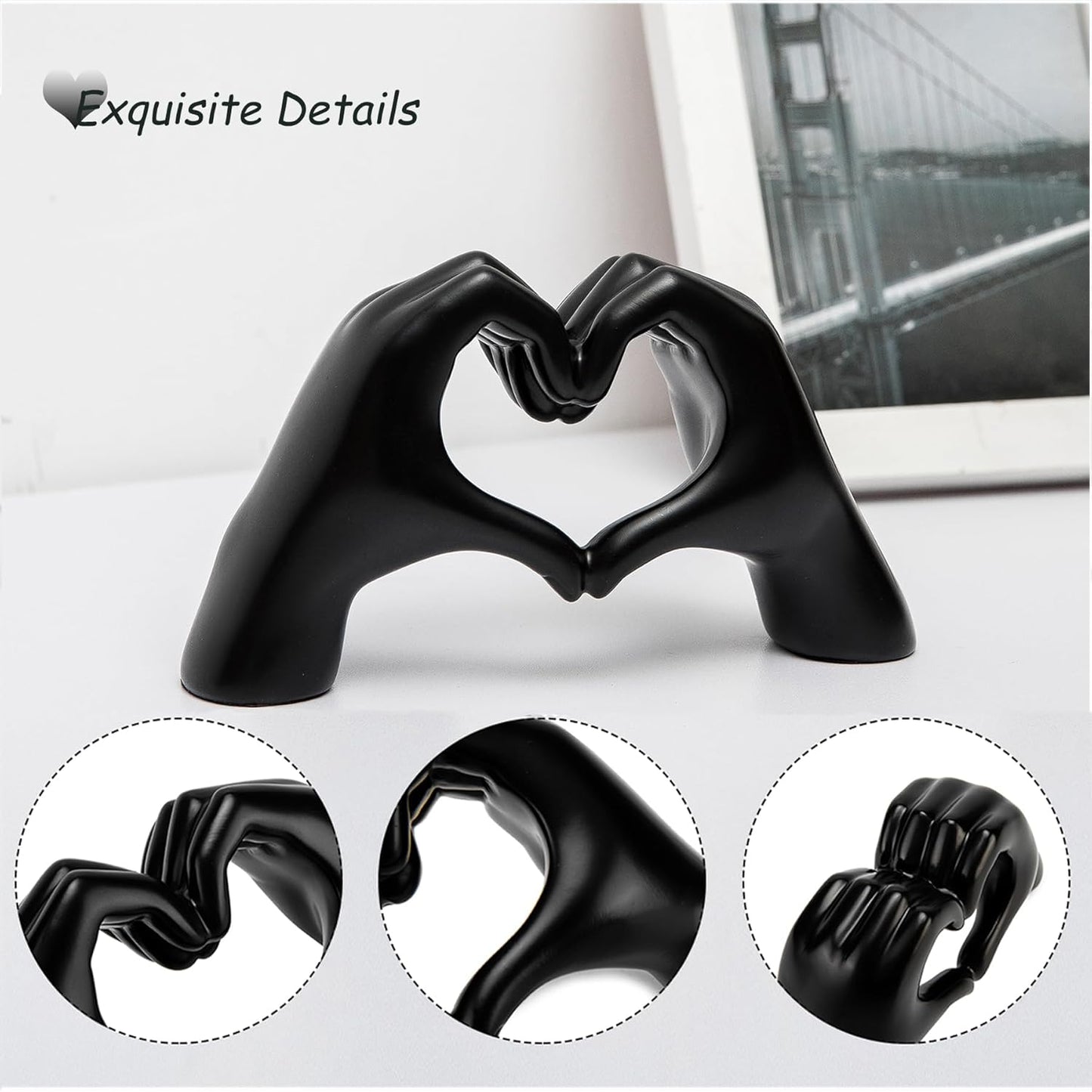 Heart Hands Statues Hand Love Sculpture Decorative Home Decor Ornaments / Black / Small