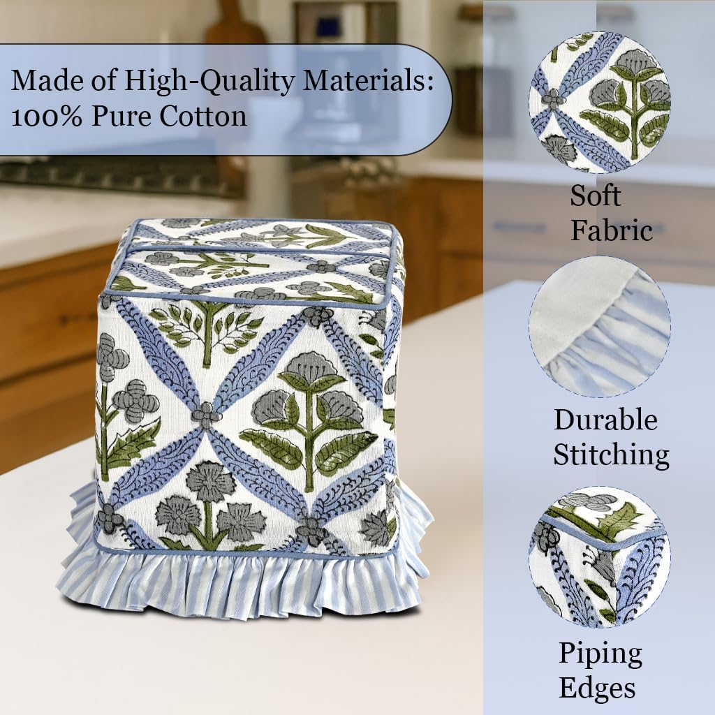 Block Print Ruffle Tissue Box Cover Handmade Cotton Decorative Square Napkin / Light Steel Blue