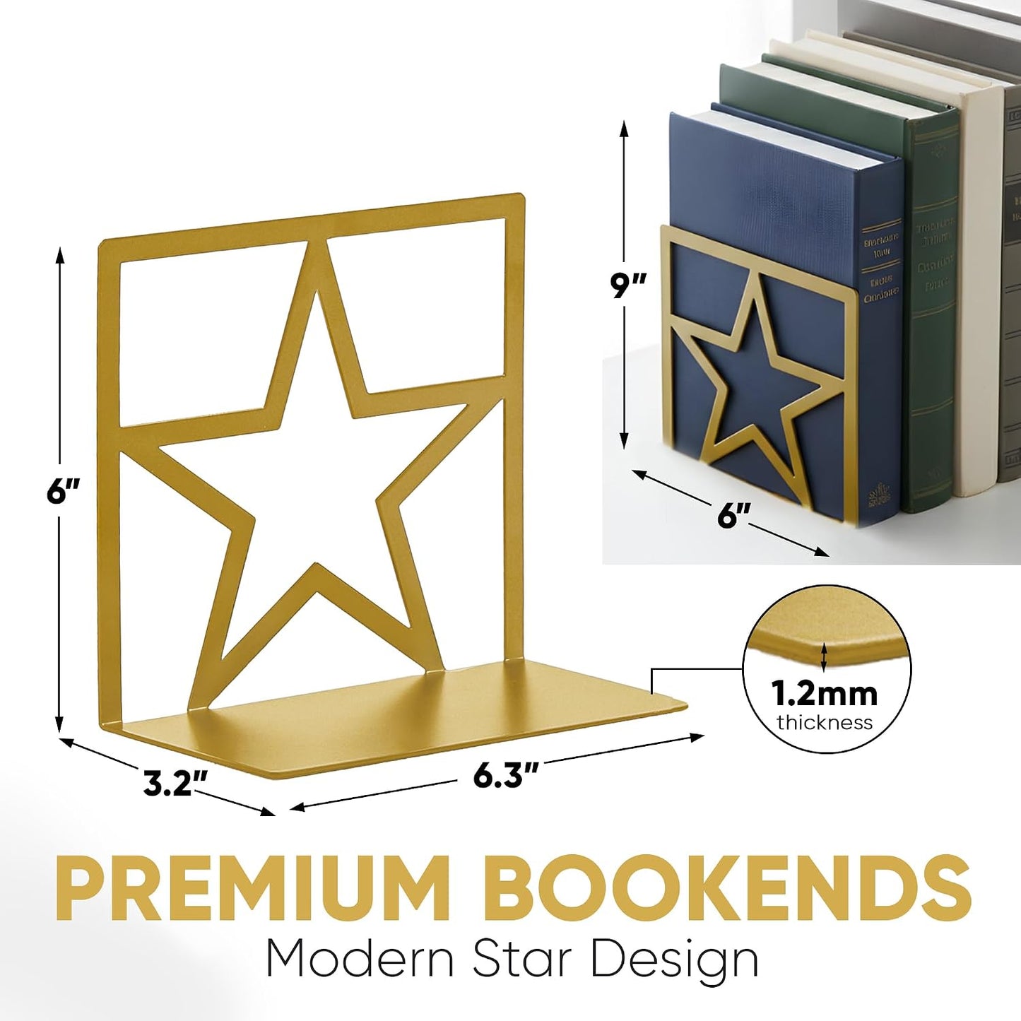 Non-Slip Metal Bookends / Gold