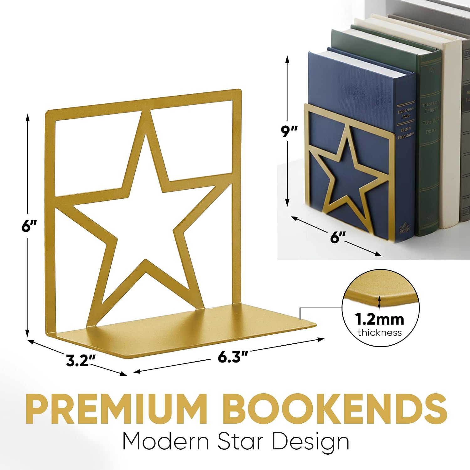 Non-Slip Metal Bookends / Gold