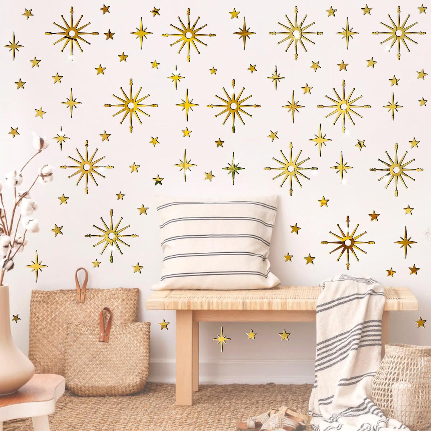 Star Wall Decals Gold Stars Stickers Ceiling Decor Removable Acrylic Mirror Decal Peel / Retro Gold
