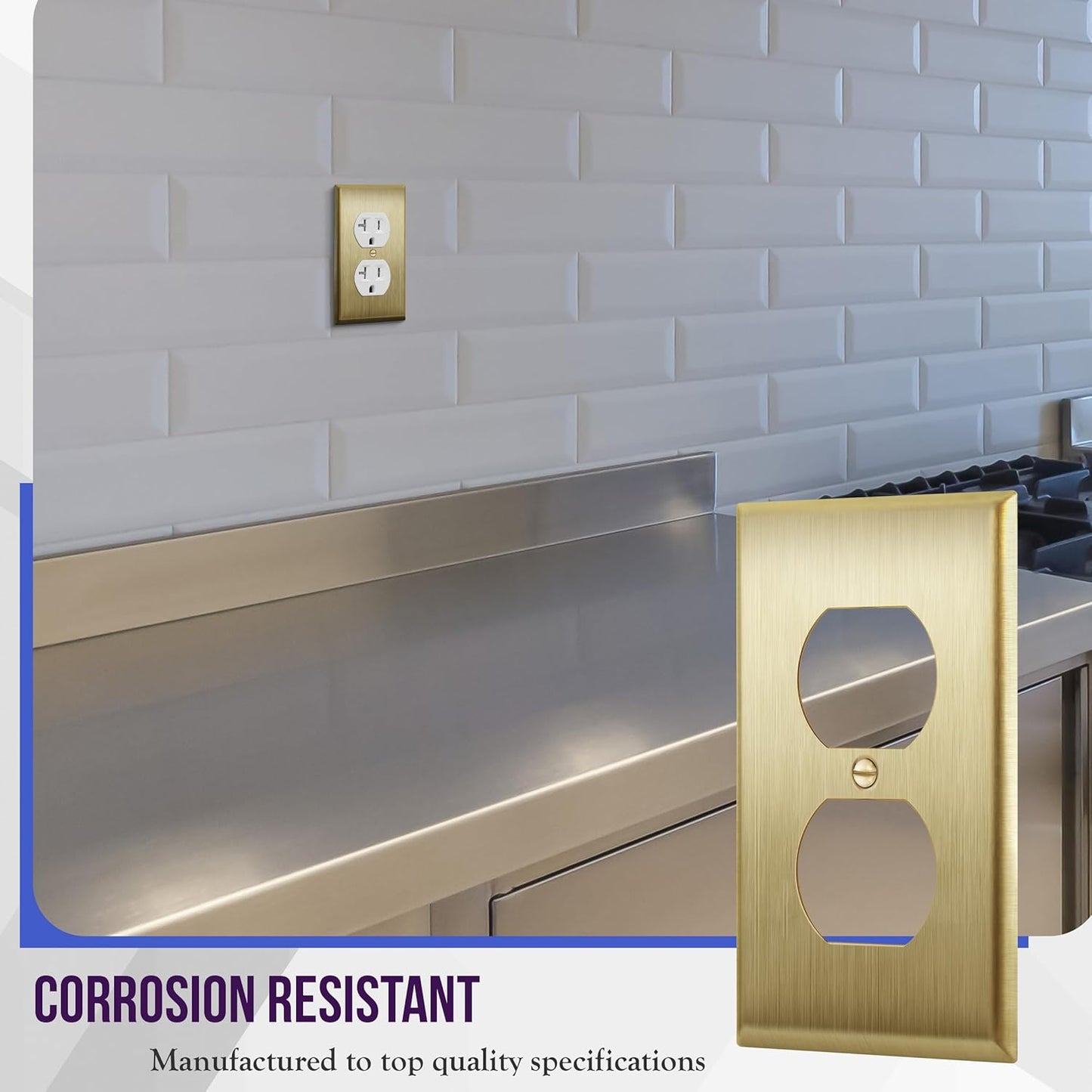 ENERLITES Duplex Receptacle Metal Wall Plate, Stainless Steel 201, Corrosion Resistant, Size 1-Gang 4.50" x 2.76"