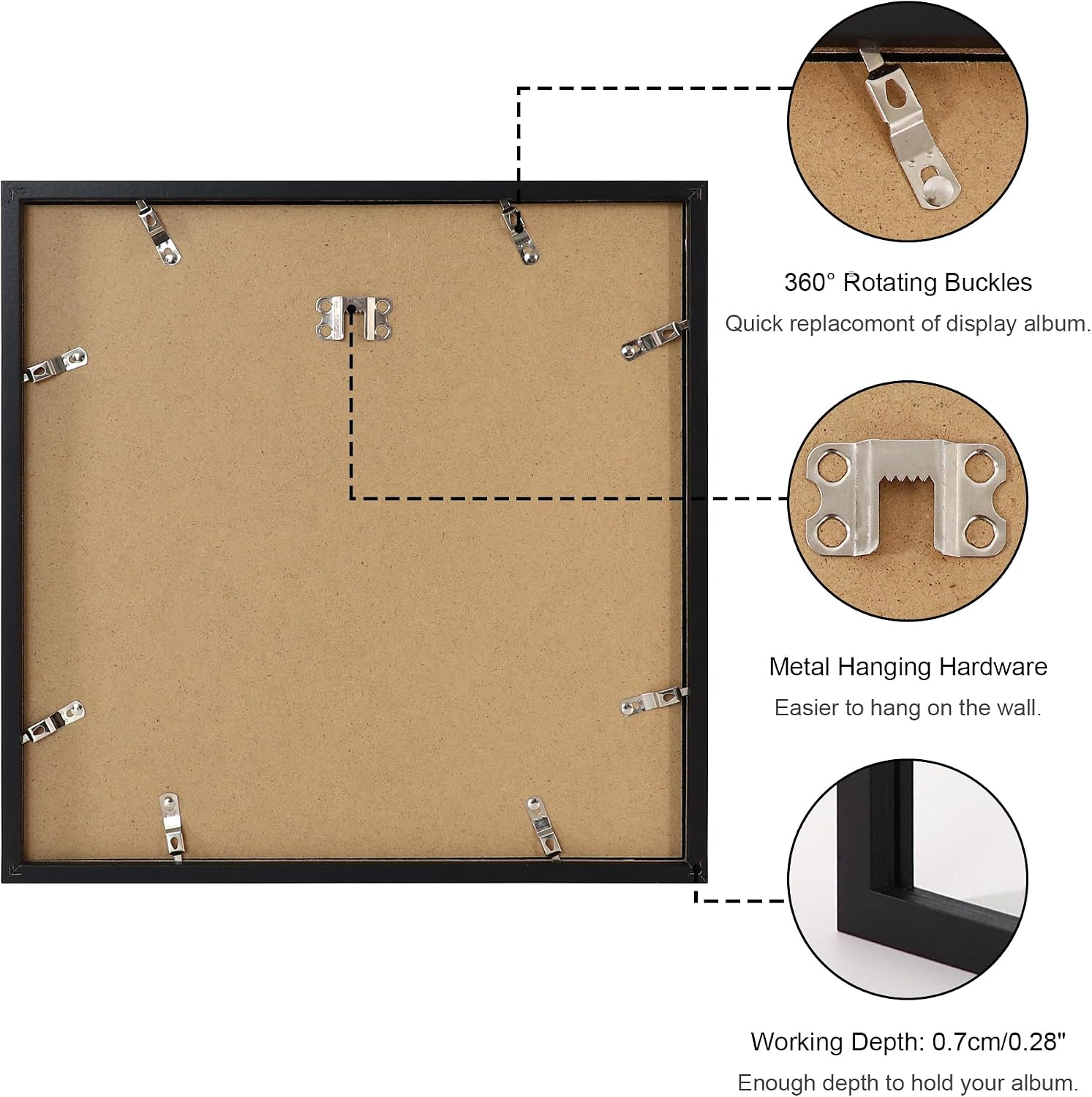 12.6x12.6 Vinyl Record Frame 2 Pack, Black Wooden Album Cover Display Frame with Tempered Glass Cover for Any 12 By 12