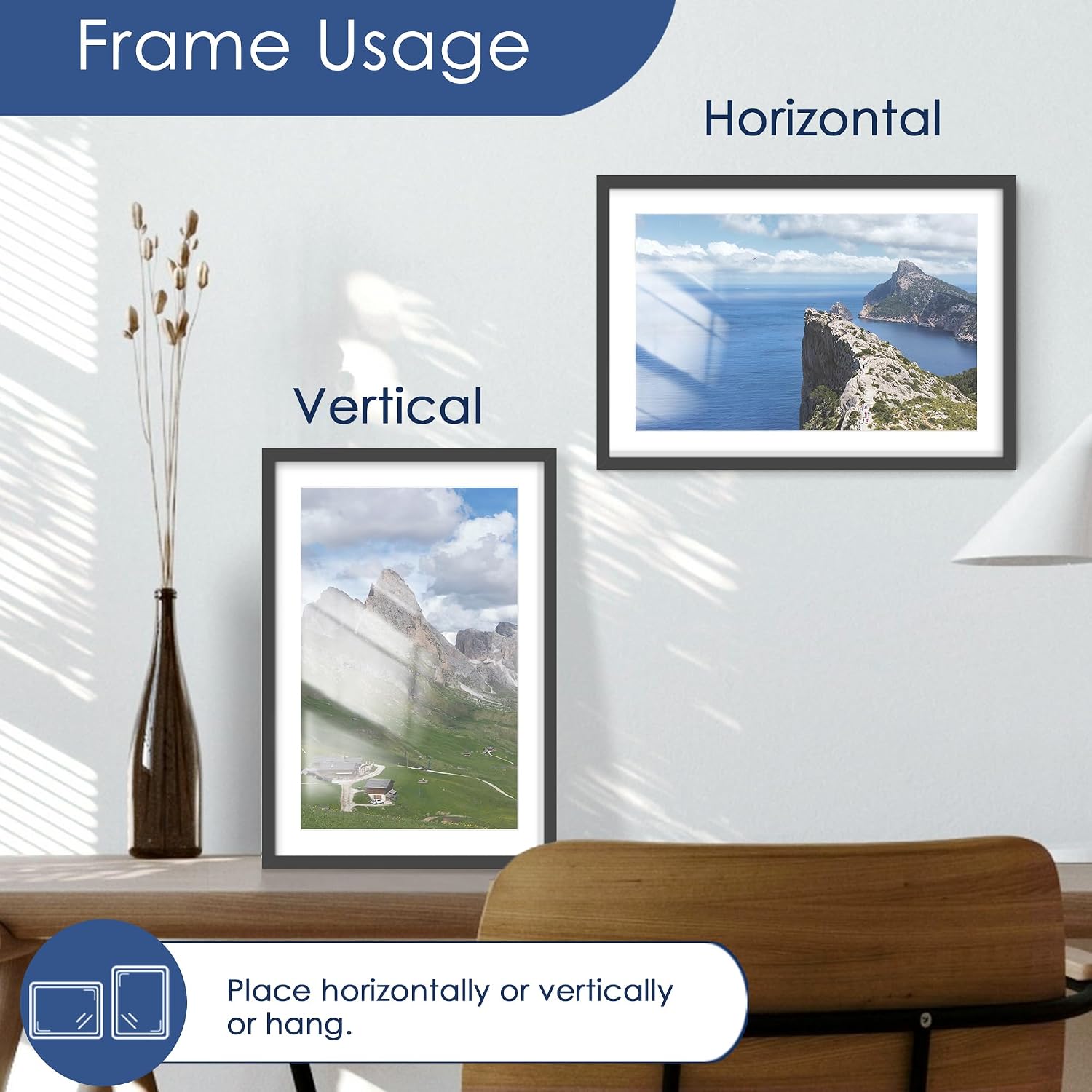 13x19 Picture Frame Set of 6, Wall Mounting Display, Black | Display 11x17 with Mat or 13x19 Without Mat, Horizontal or