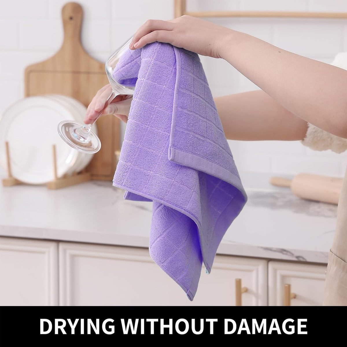 Homaxy 100% Cotton Terry Kitchen Towels, 6 Pack, Lavender | Ultra Soft and Absorbent Dish Towels for Kitchen, Suitable