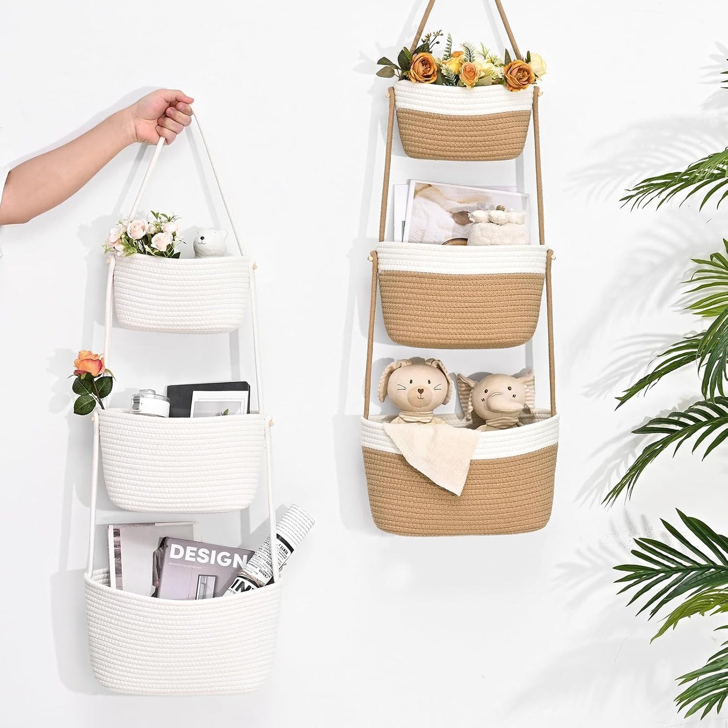 3-Tier Woven Wall Basket / Classic / Pure White