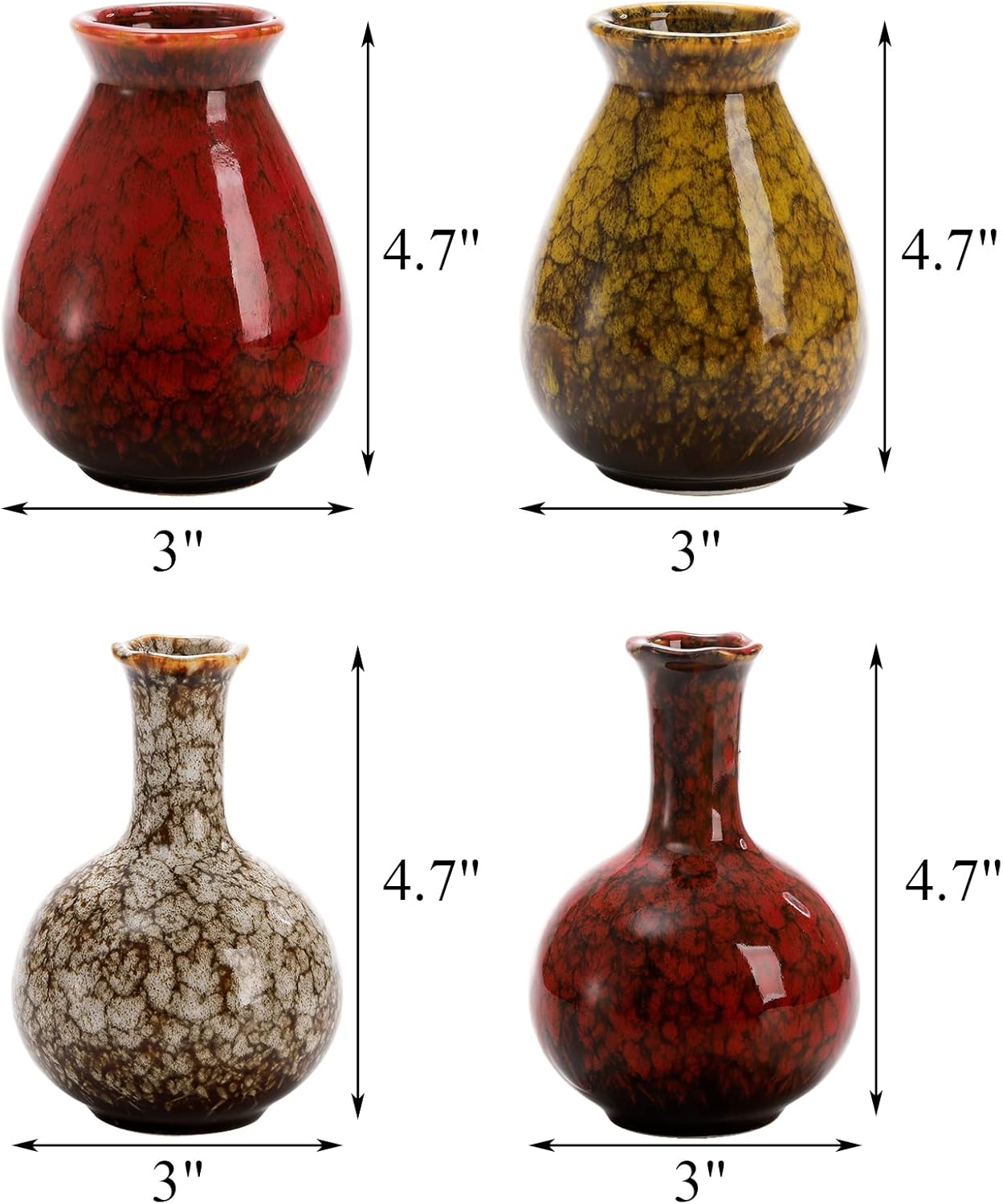 Ceramic Flower Vases Farmhouse Decor / Red / Set of 4