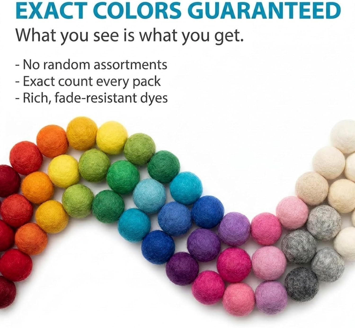 Glaciart One Felt Pom Poms, Wool Balls (400 Pieces) 2.5cm – 1 Inch, Handmade Felted 40 Color (Red, Pink, Blue, Yellow