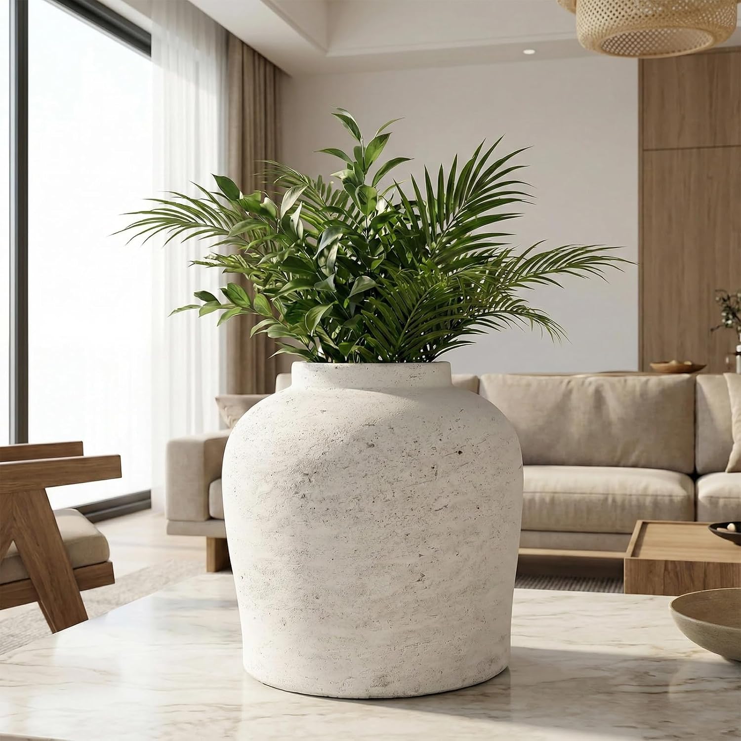 11.02" Round Ceramic Vase / 11 In-rustic-pearl / White