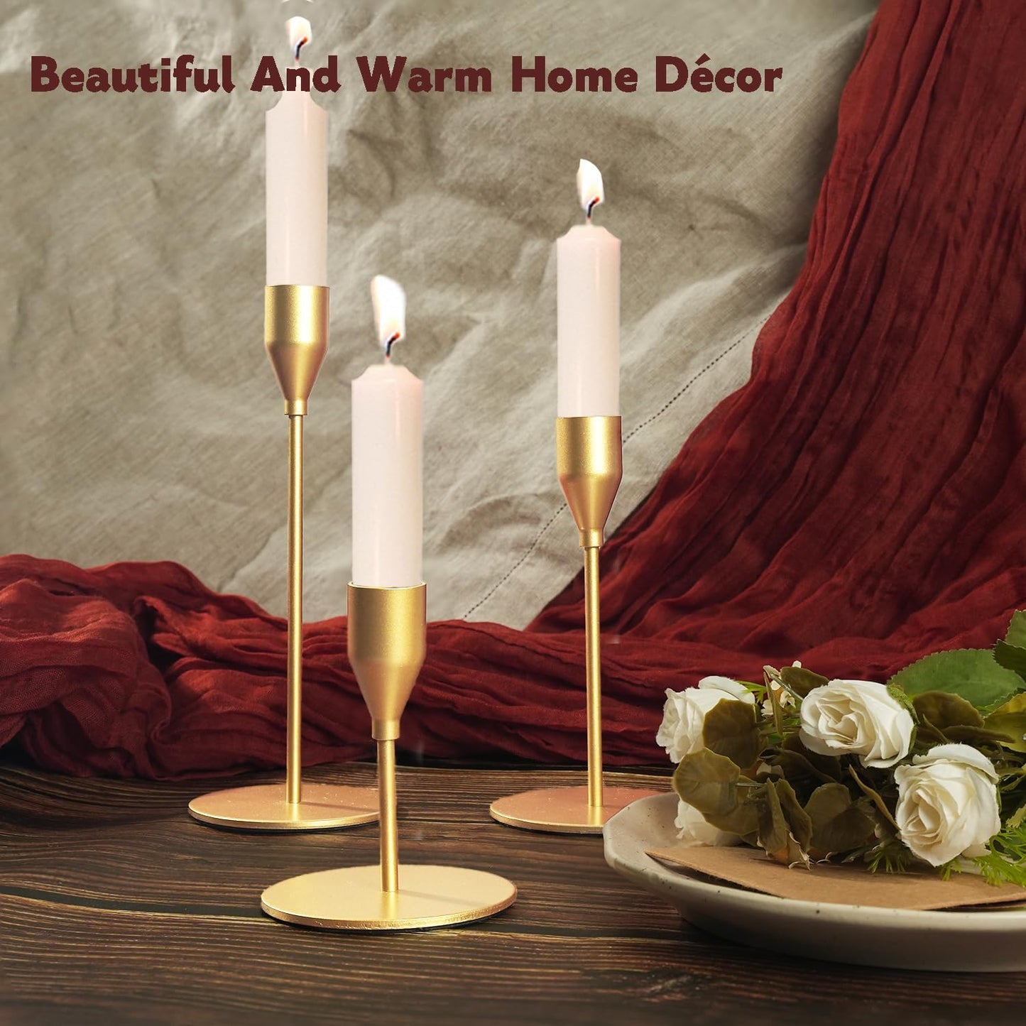 Matte Gold Candle Holders Bulk Painted Gold Metal Candlesticks Fit 0.8 Inch Taper Candles Decorative Metal Candelabra