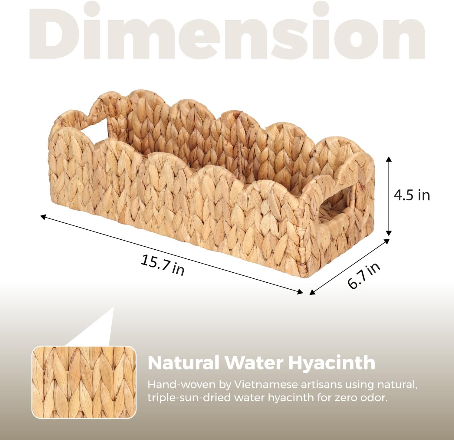Handwoven Water Hyacinth Scalloped Countertop Storage Basket / Natural