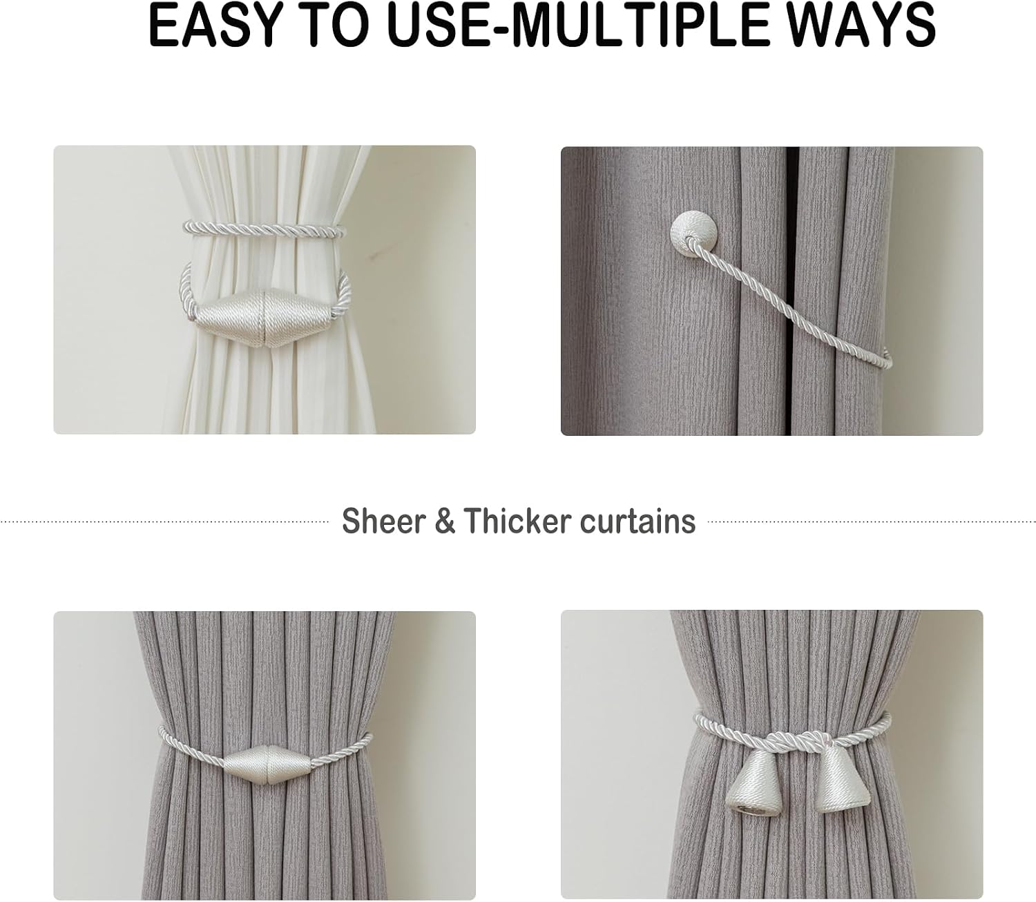Magnetic Curtain Tiebacks 8 Pack Outdoor Rope Curtain Tie Backs Decorative Window Treatment Holdbacks for Home