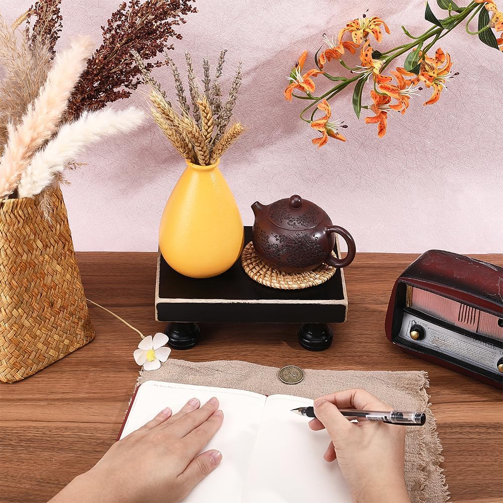 Decorative Pedestal Stand Soap Dispenser Tray Retro Wooden / Black / 7.8 x 5.4
