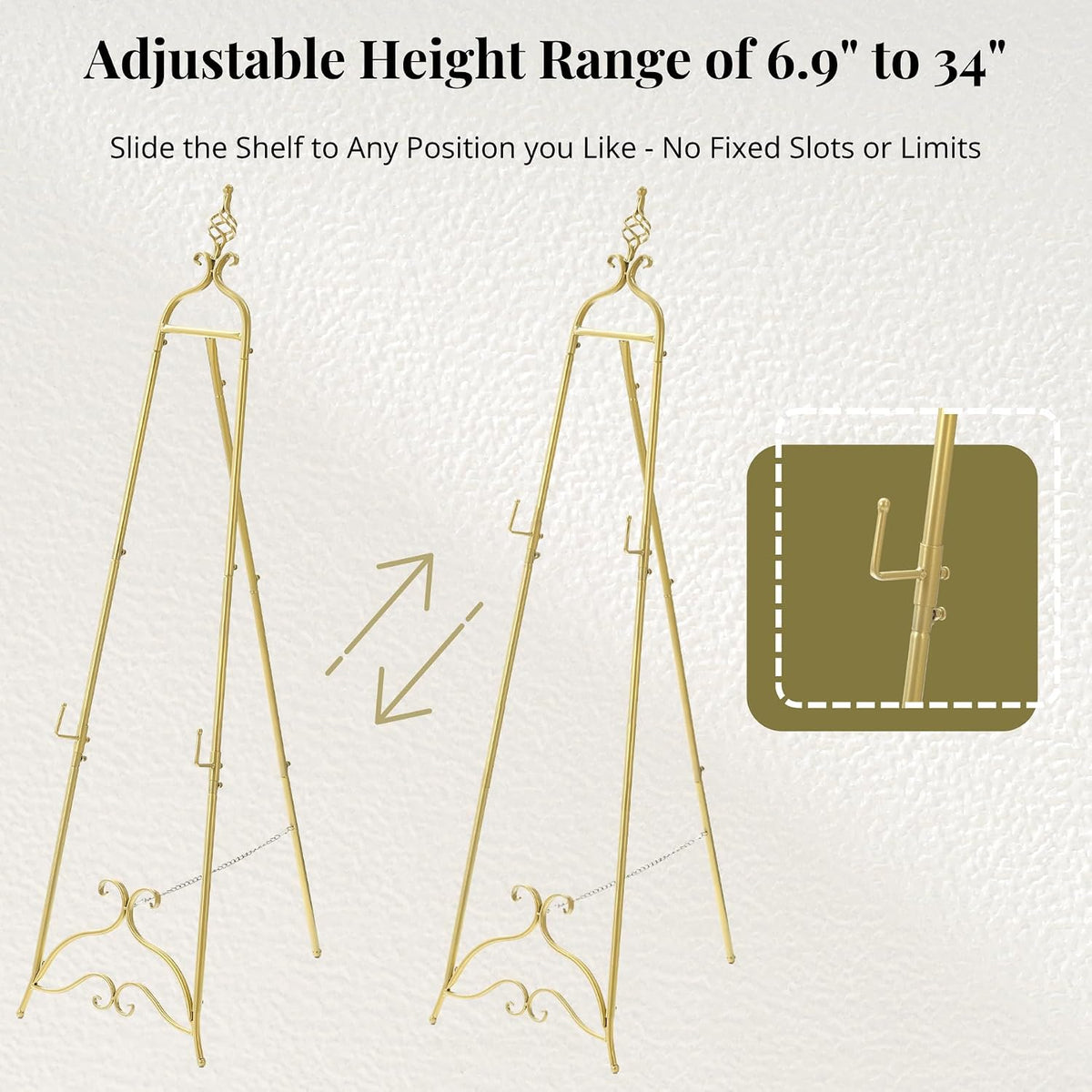Gold Easel Stand for Sign 58.5” H Metal Large Adjustable | Display Standing for Displaying Pictures Wedding Poster