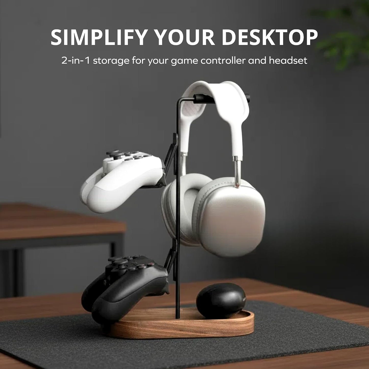 muso wood 2-in-1 Gaming Controller Stand, Headphone Holder, Desktop Headset Stand for Game Controllers and PC Earphone