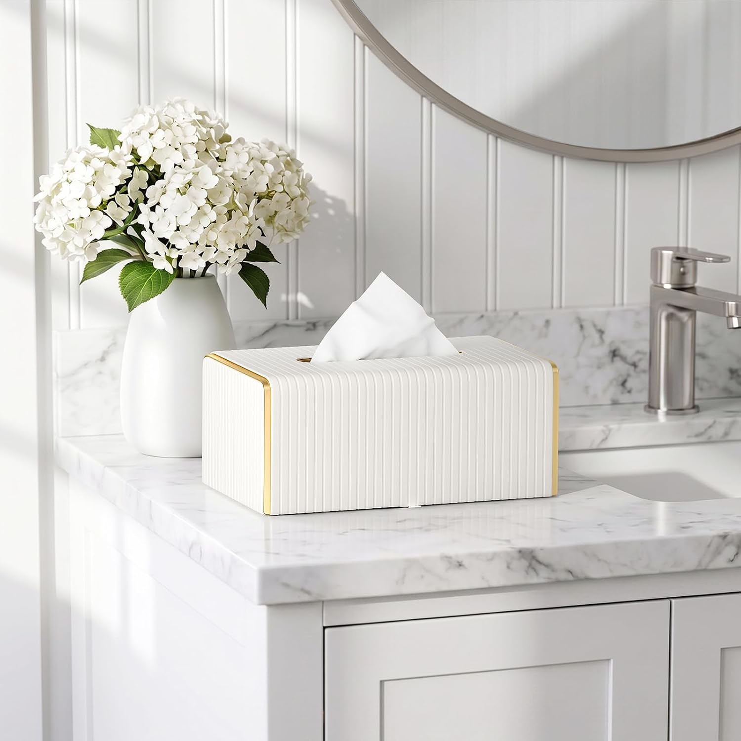 Long Tissue Box Holder Modern / Rectangular / White