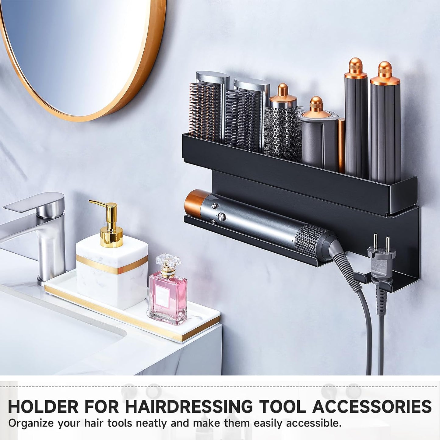 Storage Hair Dryer Holder for Curling Iron Accessories, Hair Tool Organizer Wall Mount, Curling Iron Holder Organizer