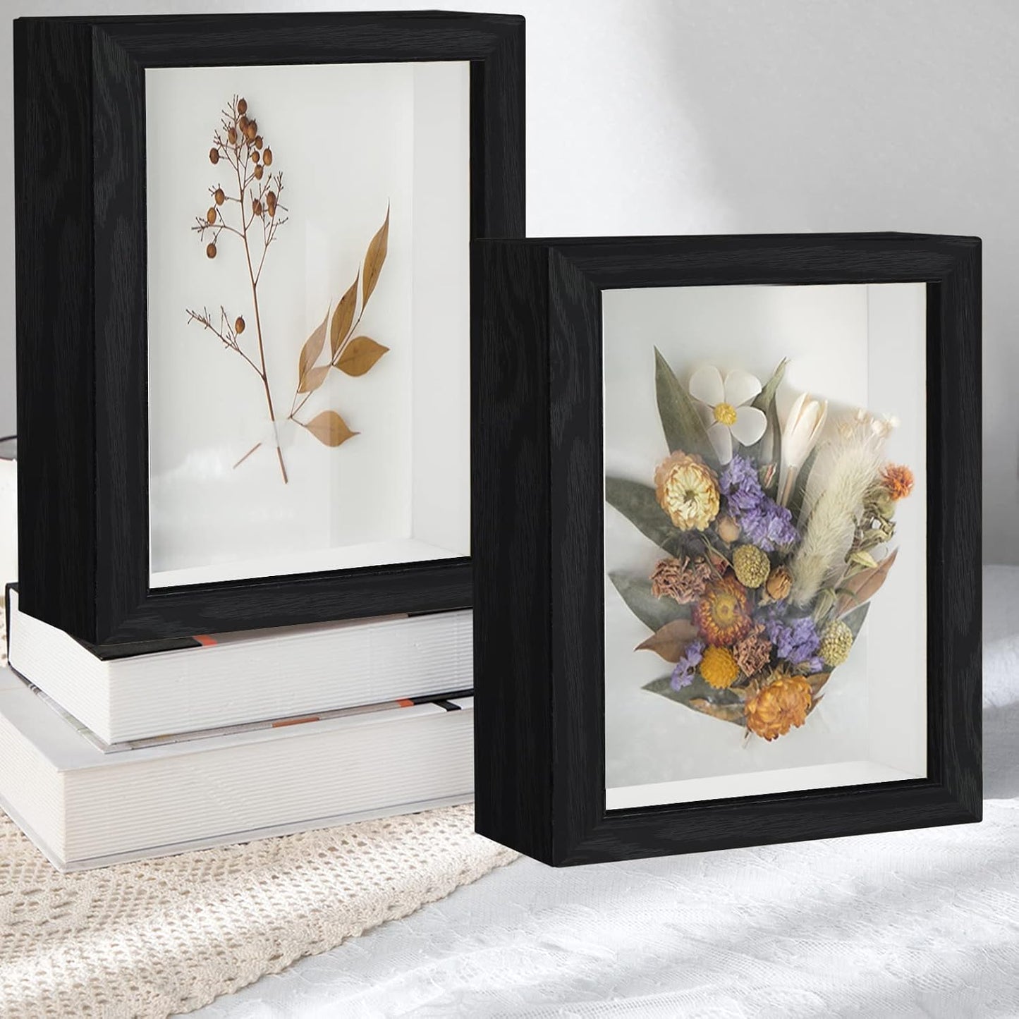 2pcs 8x10 Shadow Box Frame, 3D Picture Frame Display Cas with Real Transparent Glass for Photos, Memorabilia, Crafts