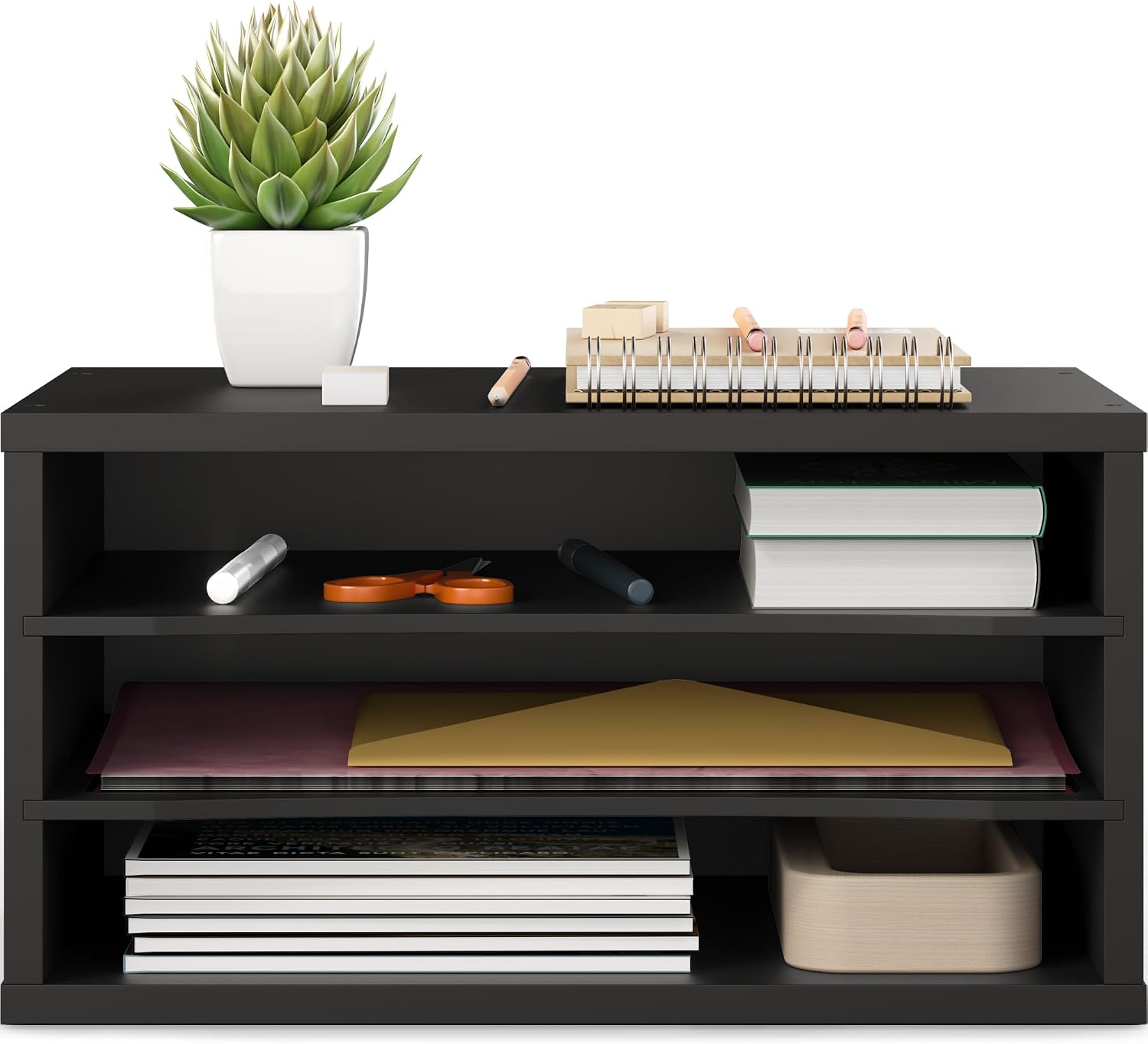 Ballucci Paper Organizer, 3-Tier Stackable Wood Desk Organizer, Document File Organizer and Mail Sorter with Adjustable