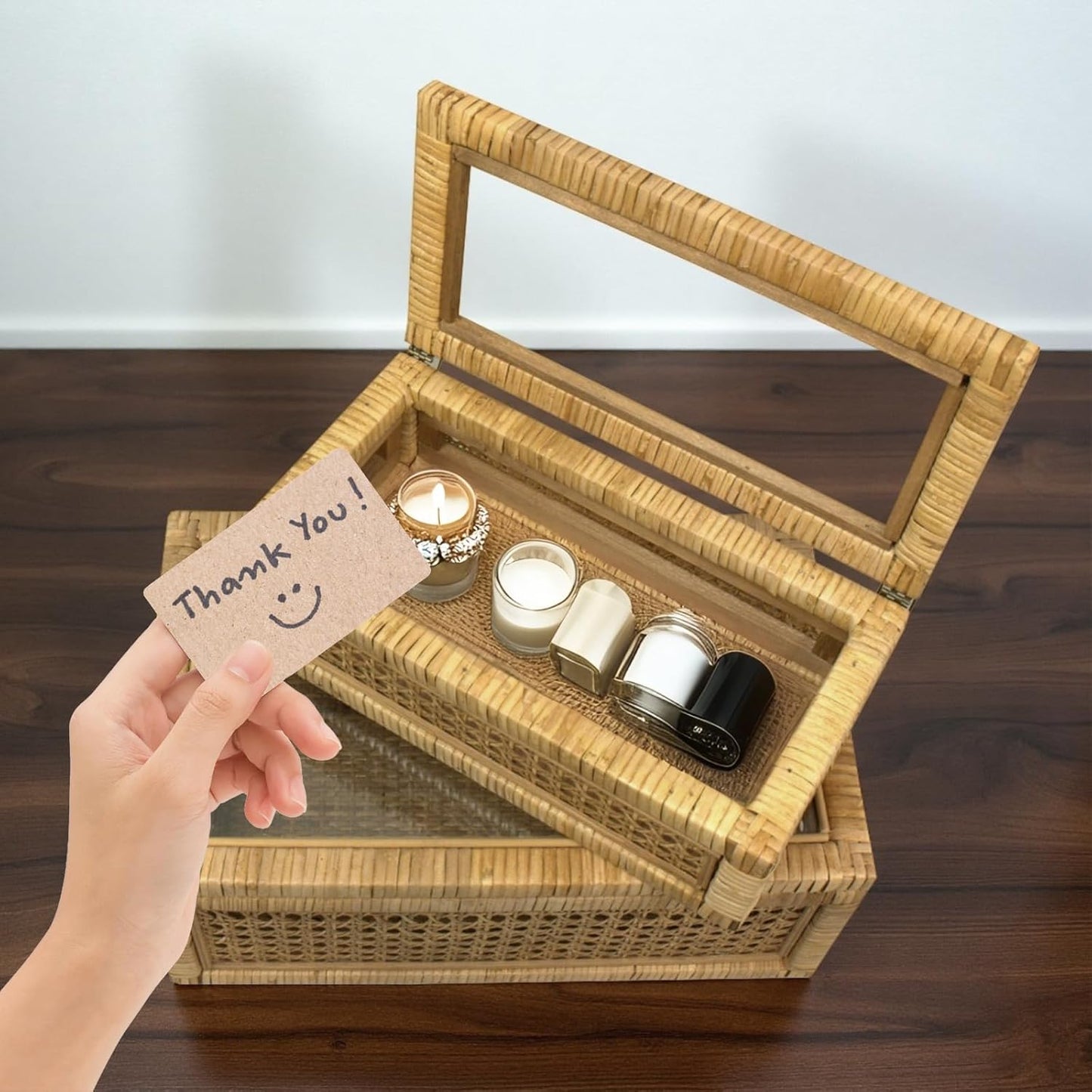 Rattan Display Box / Rectangular Coastal Bohemian Style Stackable Decorative Storage Box Set