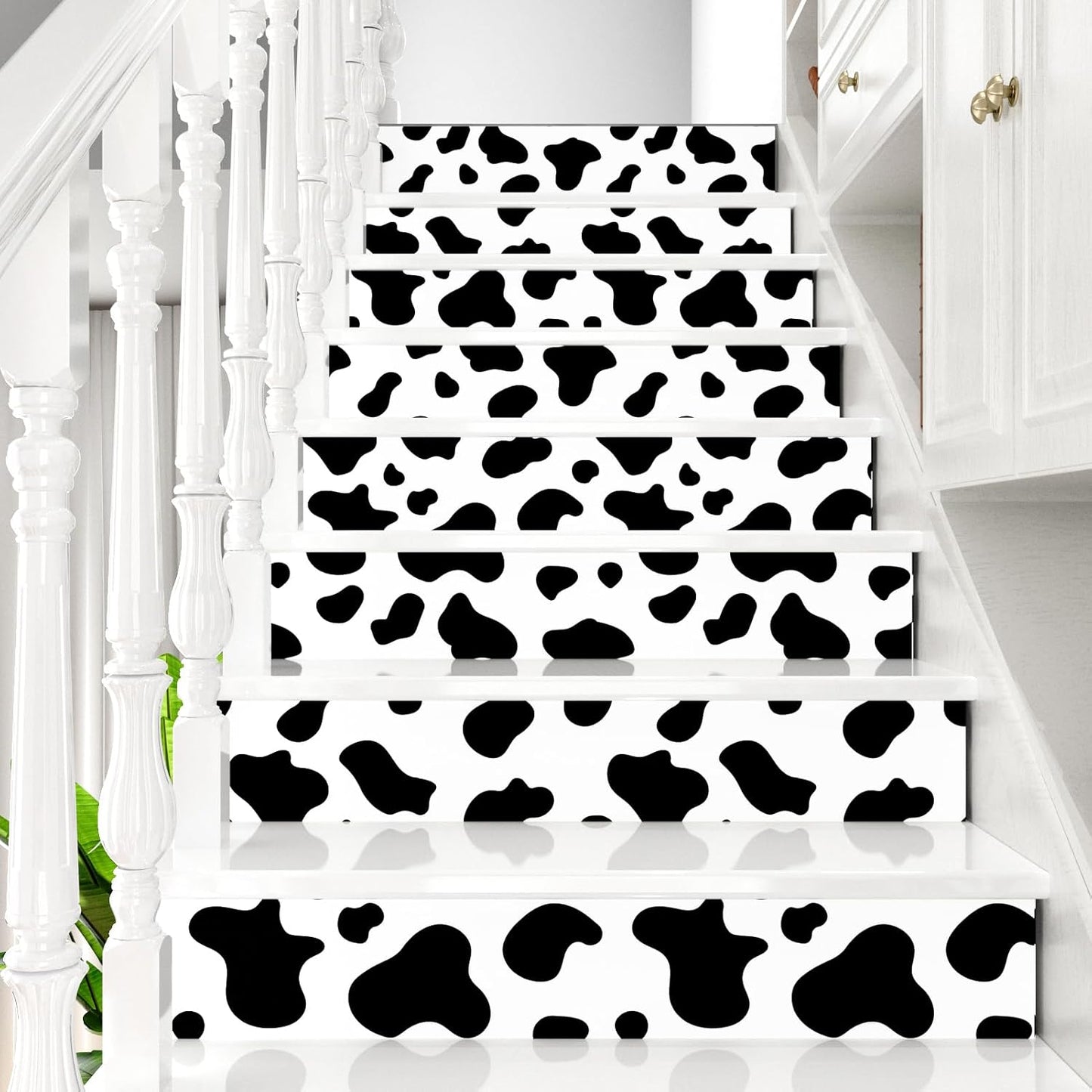 Cow Printed Peel and Stick Wallpaper and White Contact Paper / Vinyl / 17.5 x 102 / Black