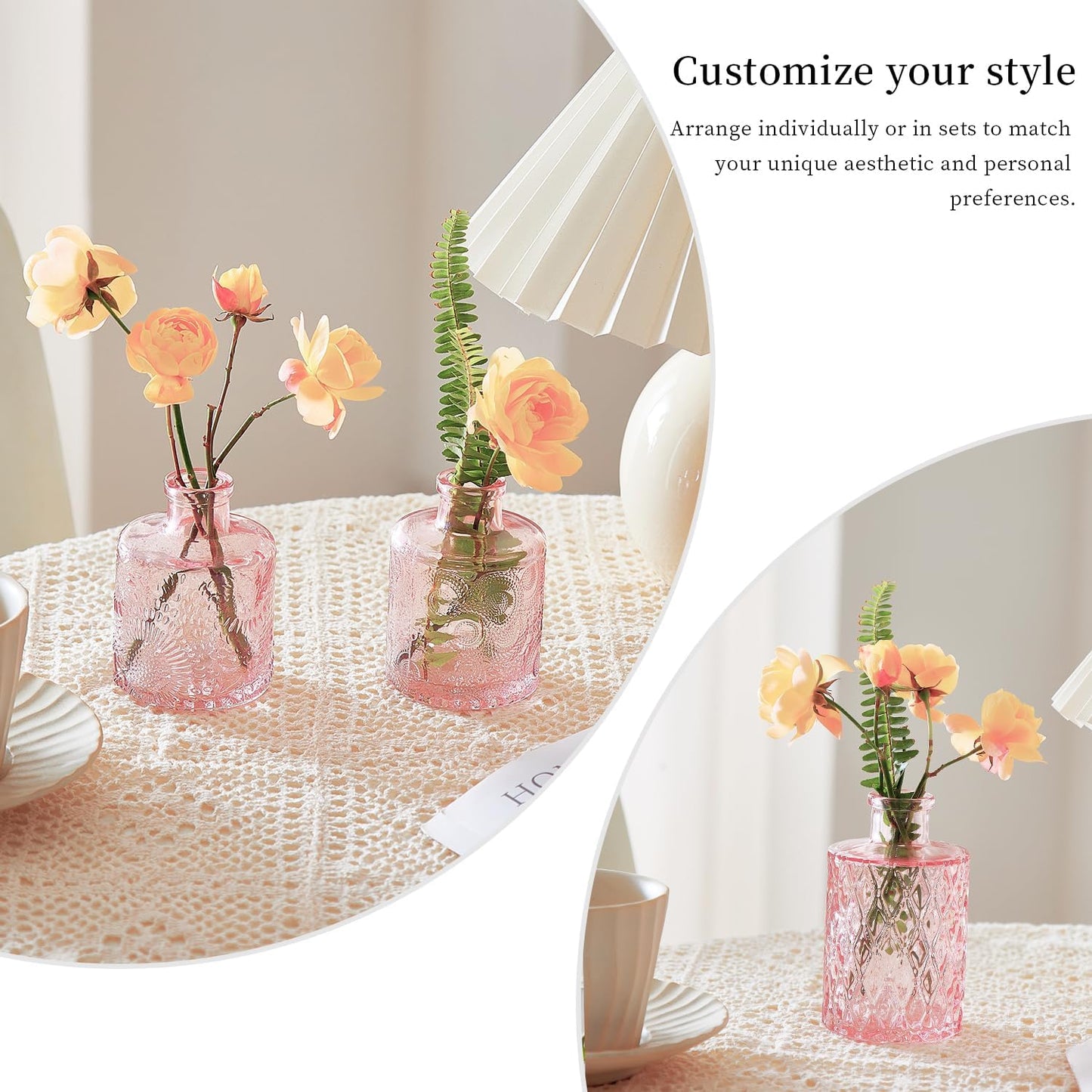 Crystal Vintage Vase Set / Pink / Set of 16