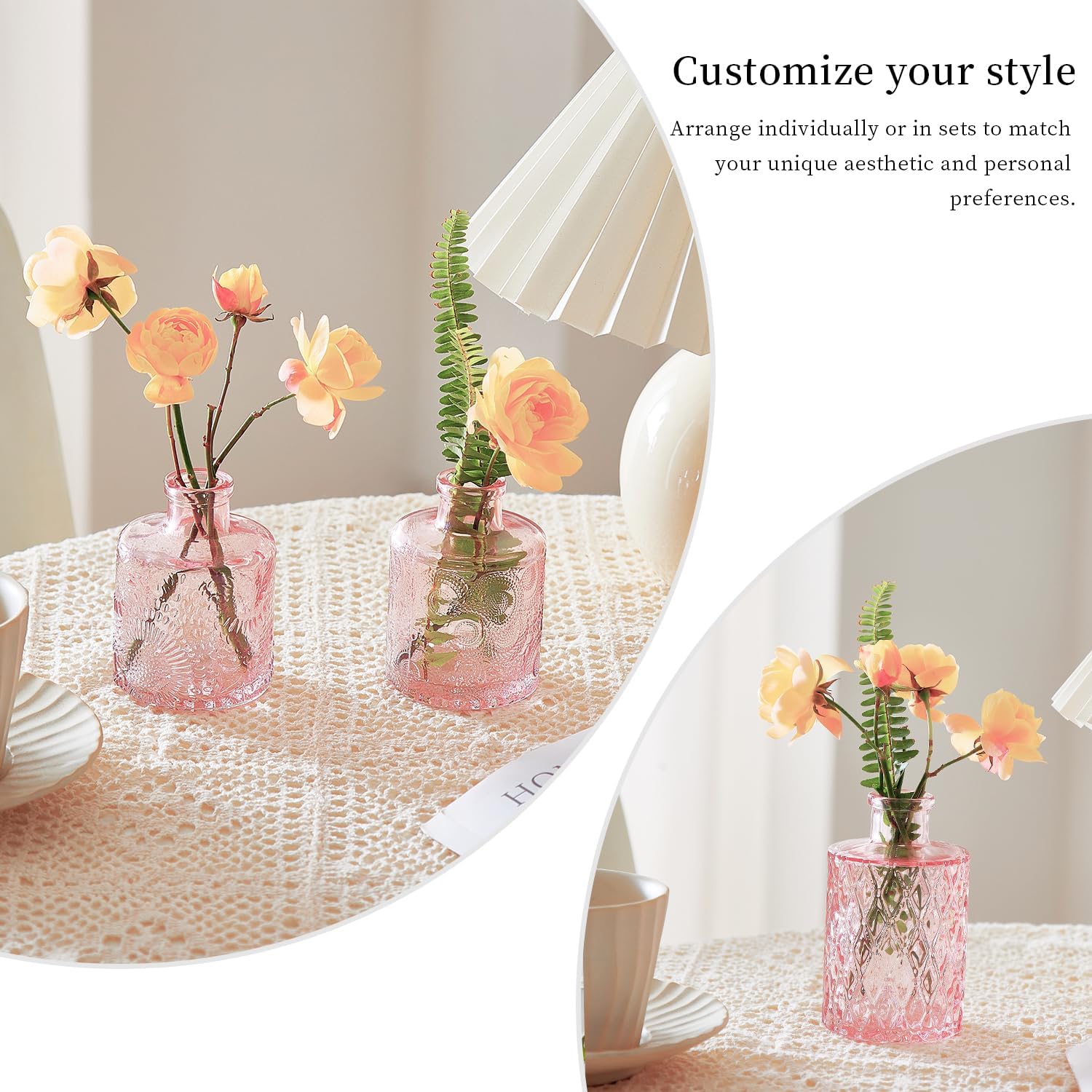 Crystal Vintage Vase Set / Pink / Set of 16