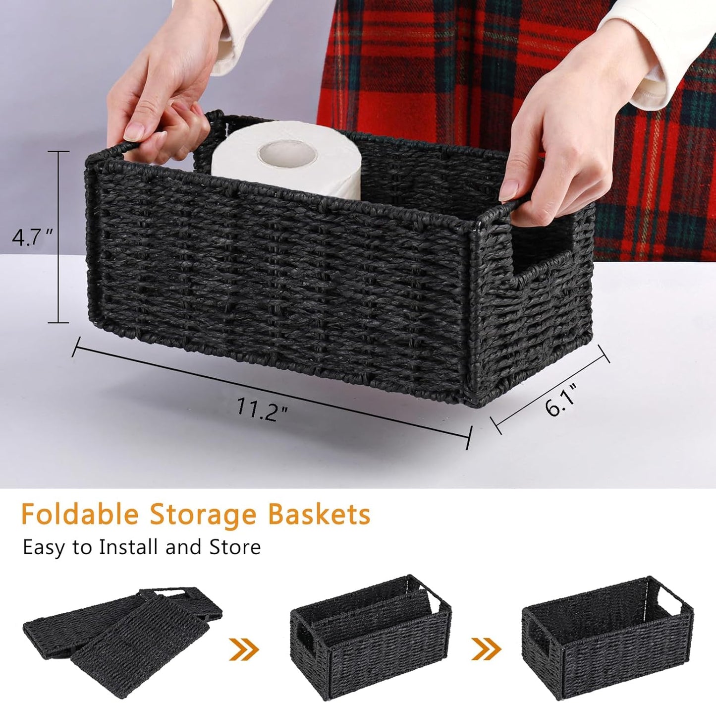 Wicker Storage Basket / Black / 11.2"D x 6.1"W x 4.8"H / Set of 2