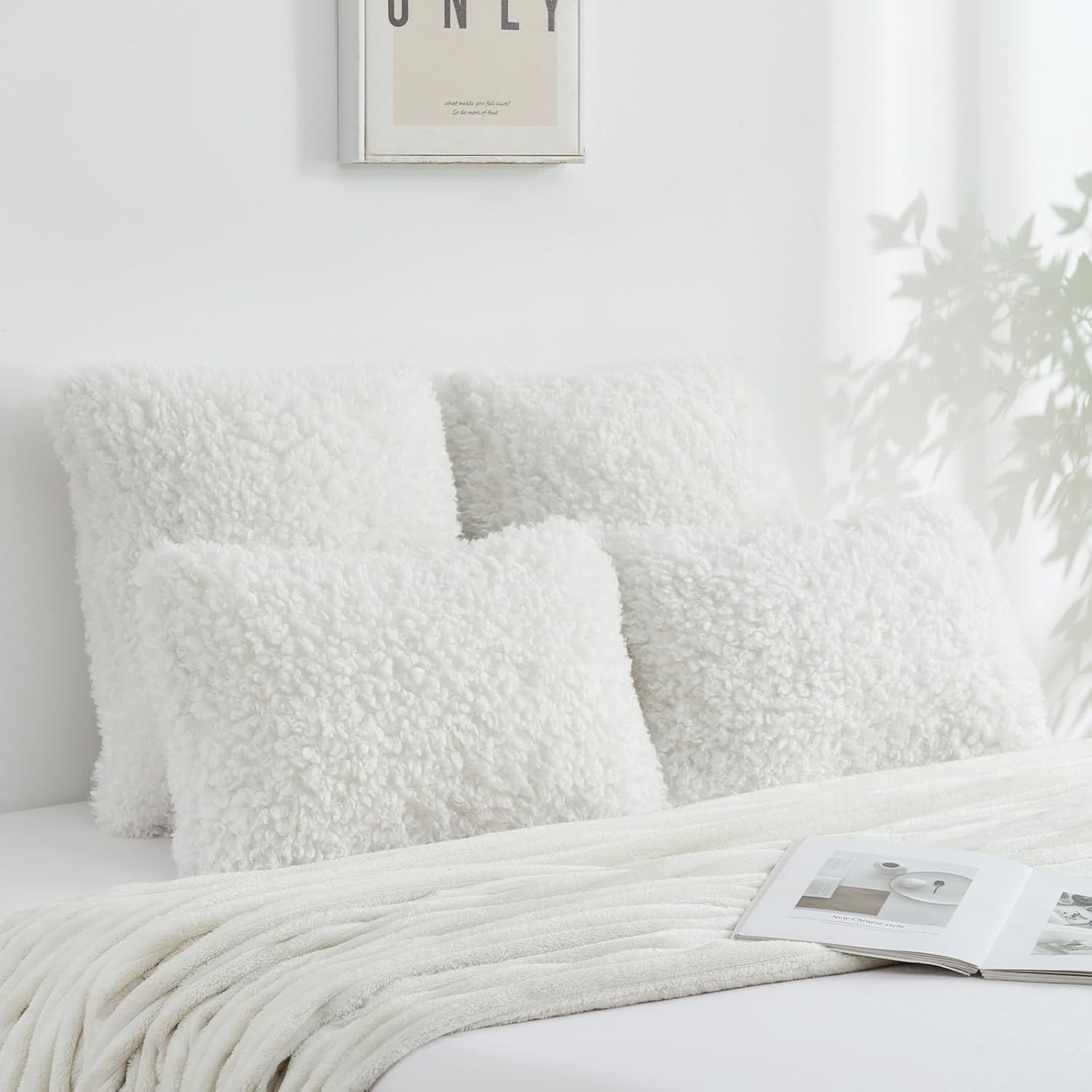 Decorative Throw Pillow Covers / Cream White / 18 x 18 / Set of 2