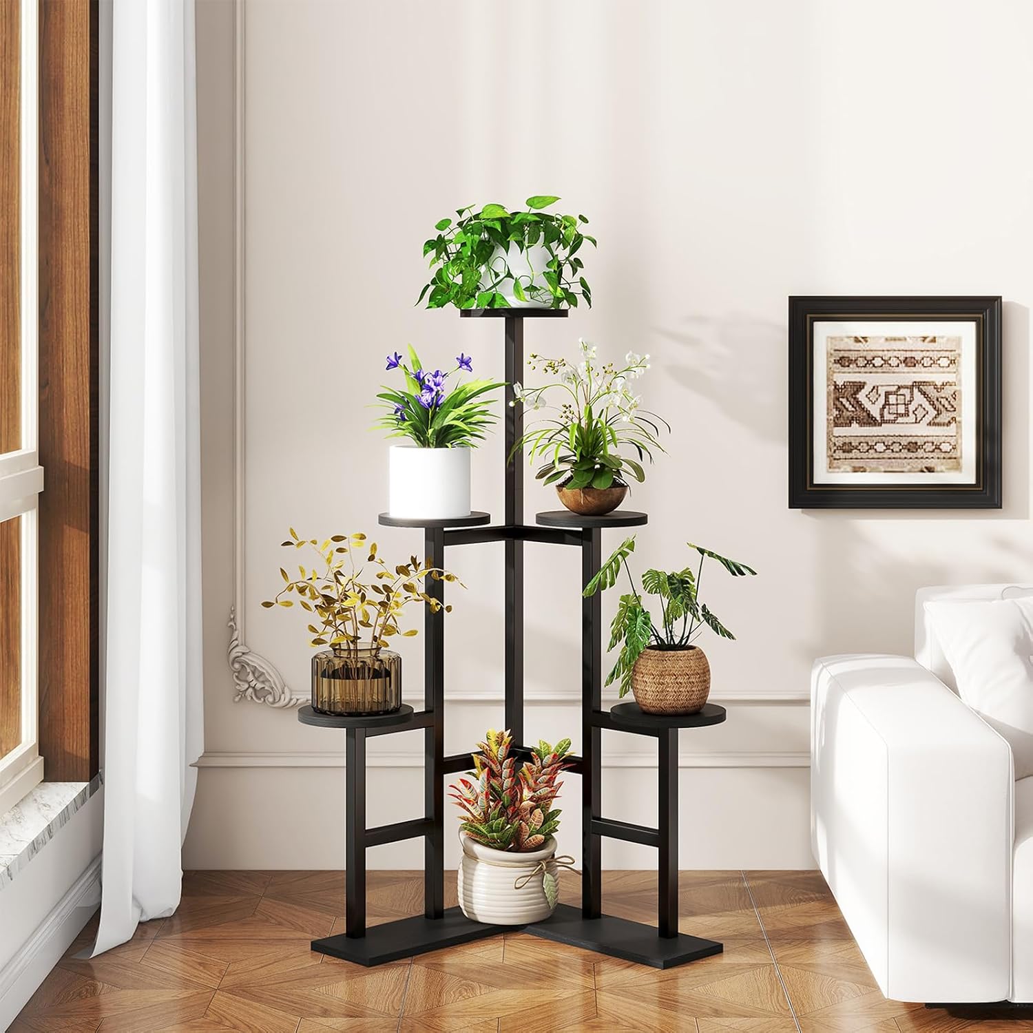 IBUYKE 6 Tier Plant Stand Indoor, Tall Flower Pot Stand for Multiple Plants, Tiered Corner Plant Shelf for Living Room