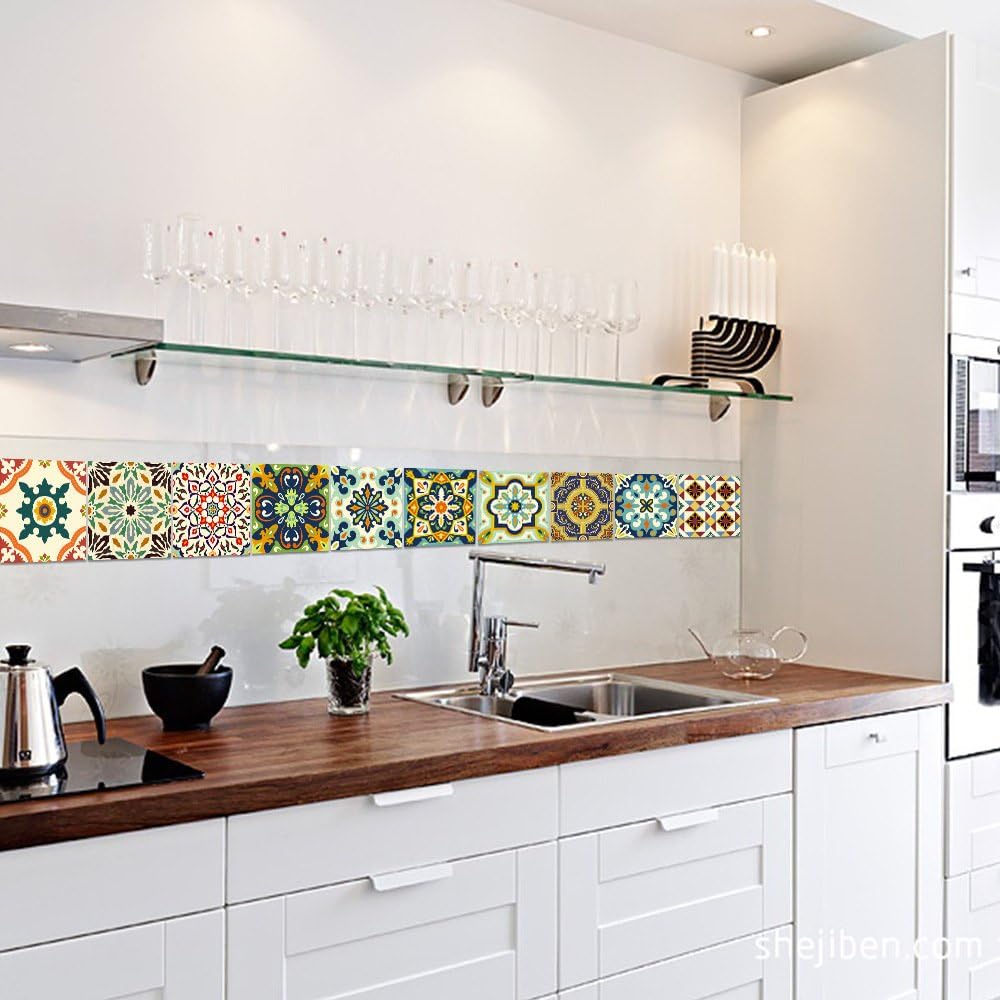 Moroccan Style Tile Sticker / 4 x 4 / Set of 25