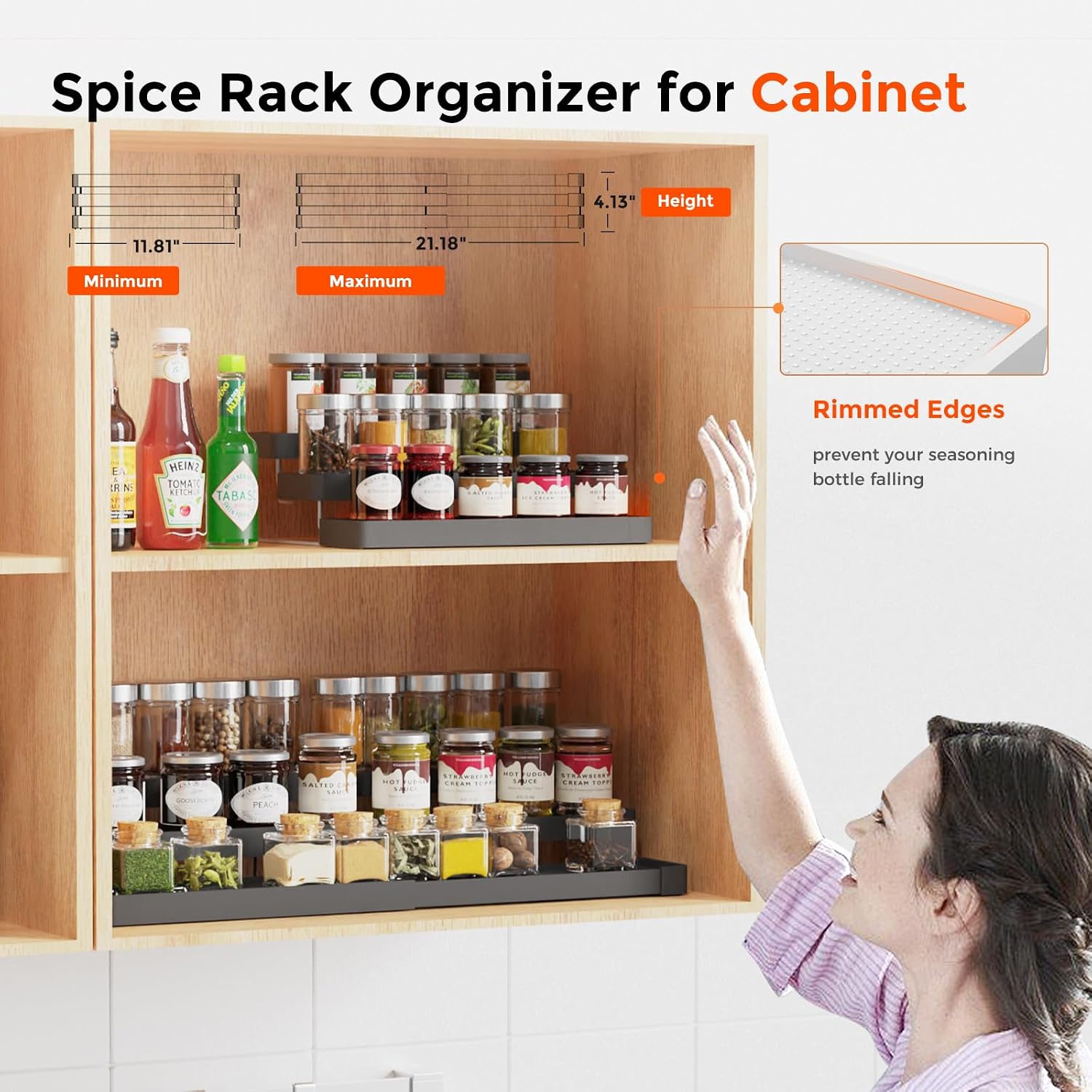 2 Pack Expandable Spice Rack Organizer for Cabinet - 3 Tier Adjustable Cabinet Spice Organizer Easy Visibility - Spice