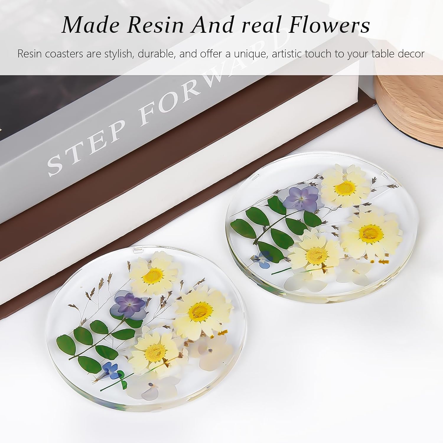 Bloom Resin Flower Coasters / WHITE / Set of 4
