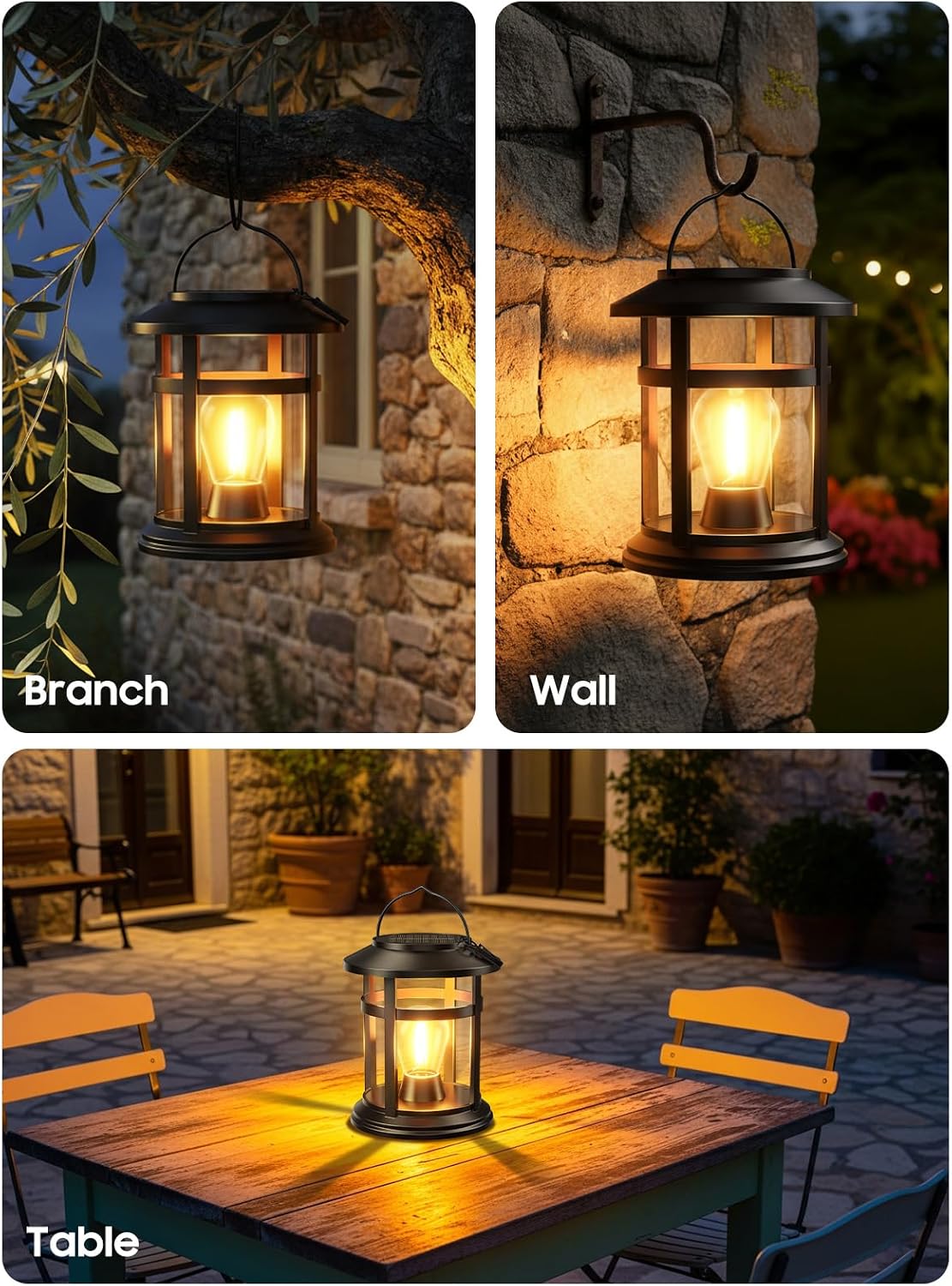Solar Lantern Outdoor Waterproof, 4 Pack Bright Hanging Solar Lights for Outside Decorative, Upgraded Solar Powered