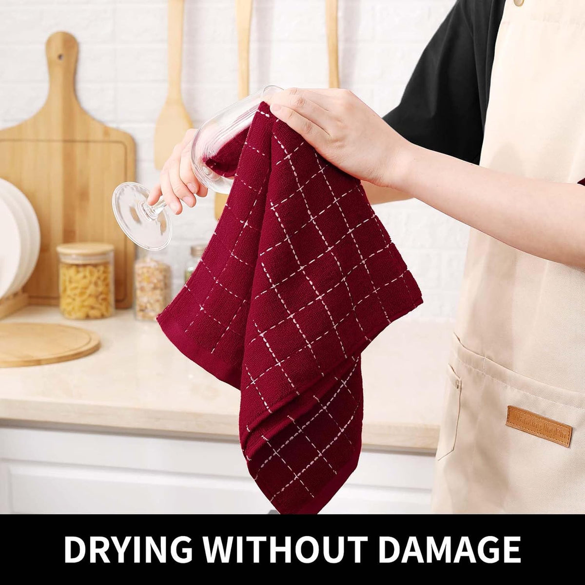 Homaxy Kitchen Towels and Dishcloths Set, Set of 16, Brick Red | Bulk Cotton Terry Kitchen Towels, Checkered Designed